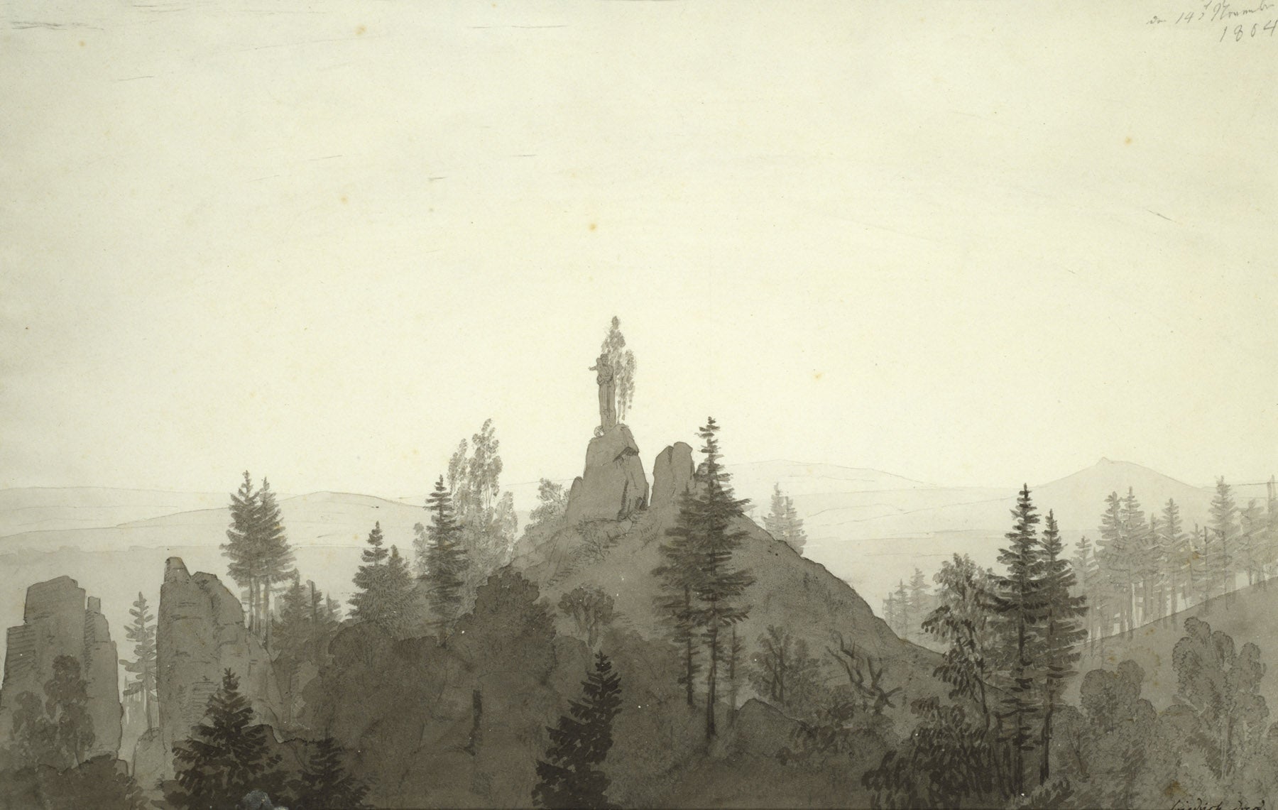 Large brown and white Landscape canvas print of Statue of the Madonna in the by Caspar David Friedrich