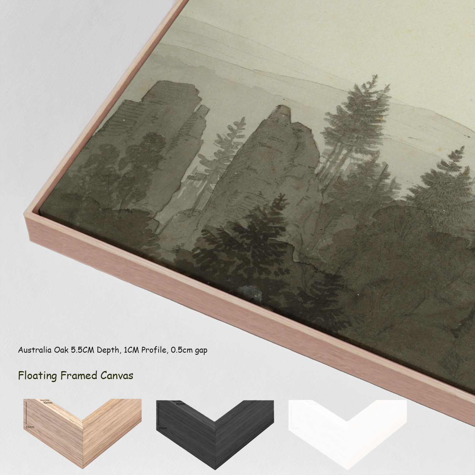 Statue of the Madonna in the by Caspar David Friedrich in a floating frame, large brown and white Landscape canvas print