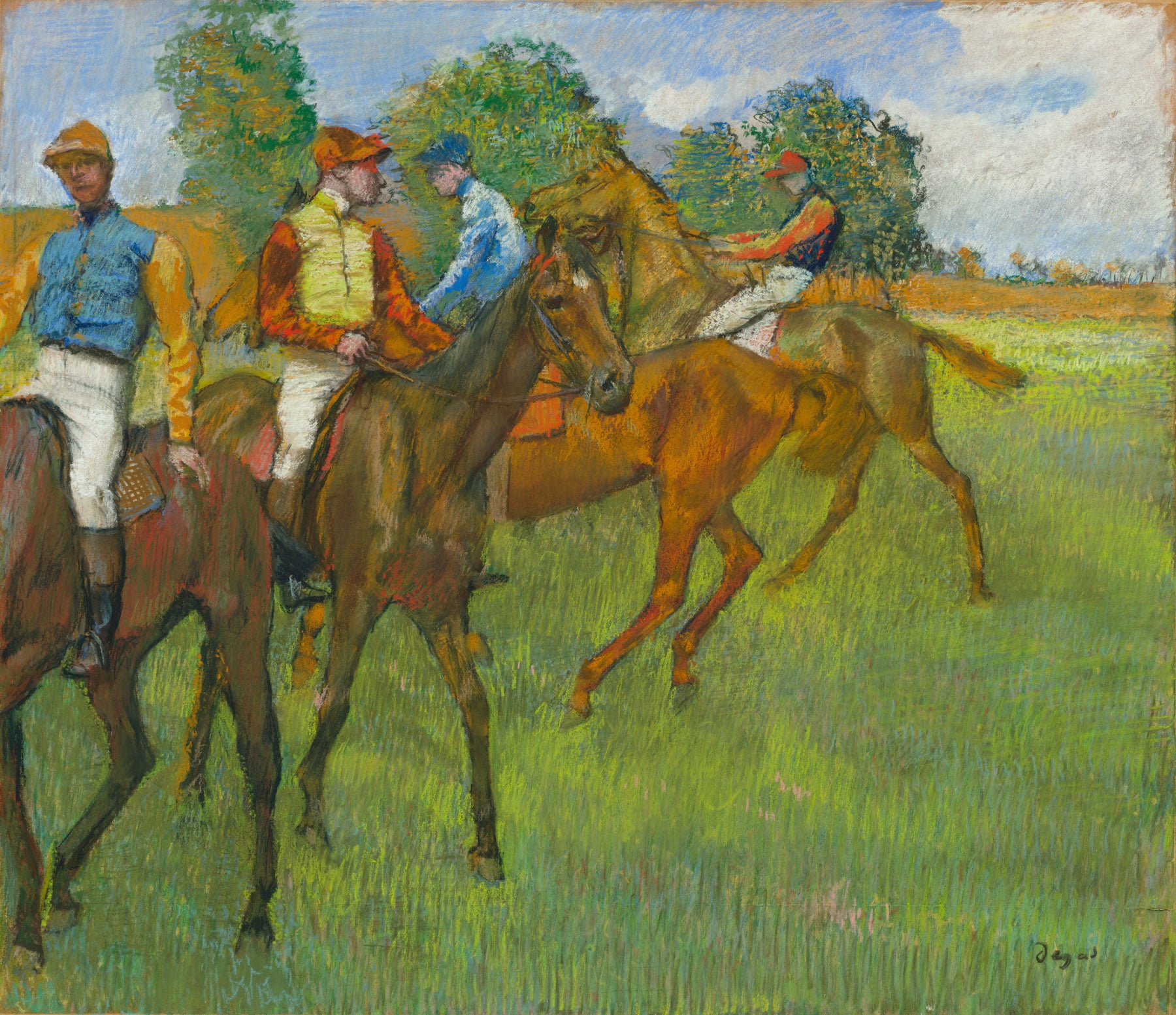 Large green and brown Impressionist canvas print of Before the Race by Edgar Degas
