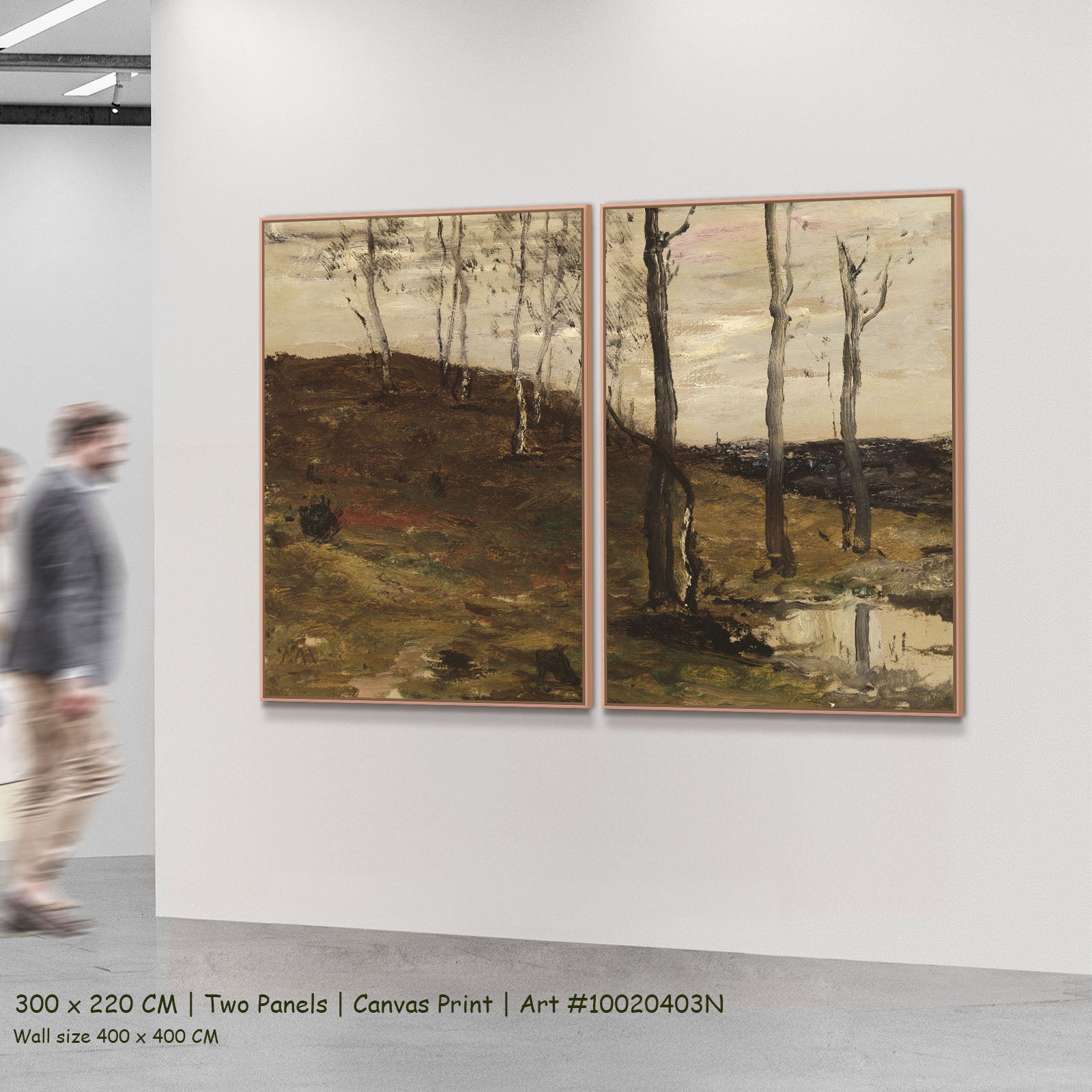 Hillside with Trees by William Morris Hunt as a large two-panel brown and olive Landscape canvas set