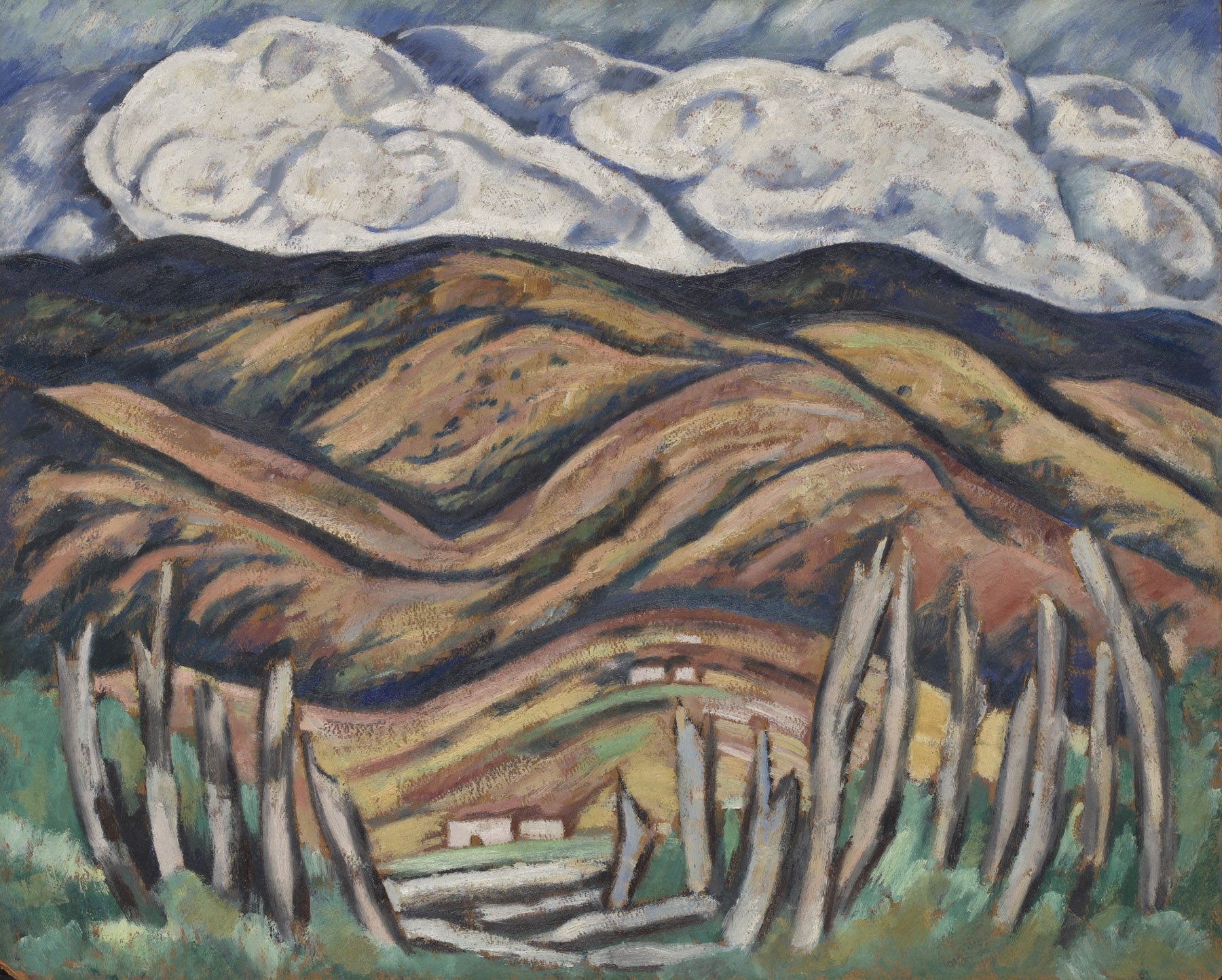 Large brown and green Modern Abstract canvas print of The Last of New England—The Beginning by Marsden Hartley