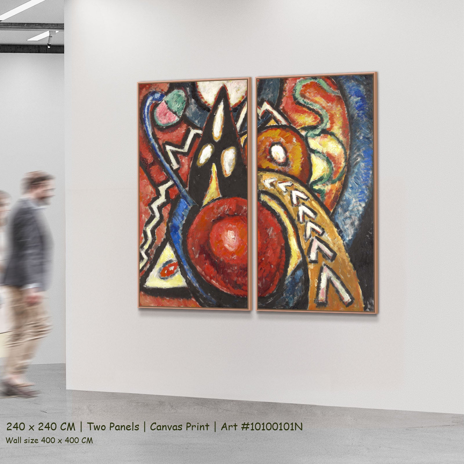 Movement by Marsden Hartley as a large two-panel red and orange Expressionist Abstract canvas set