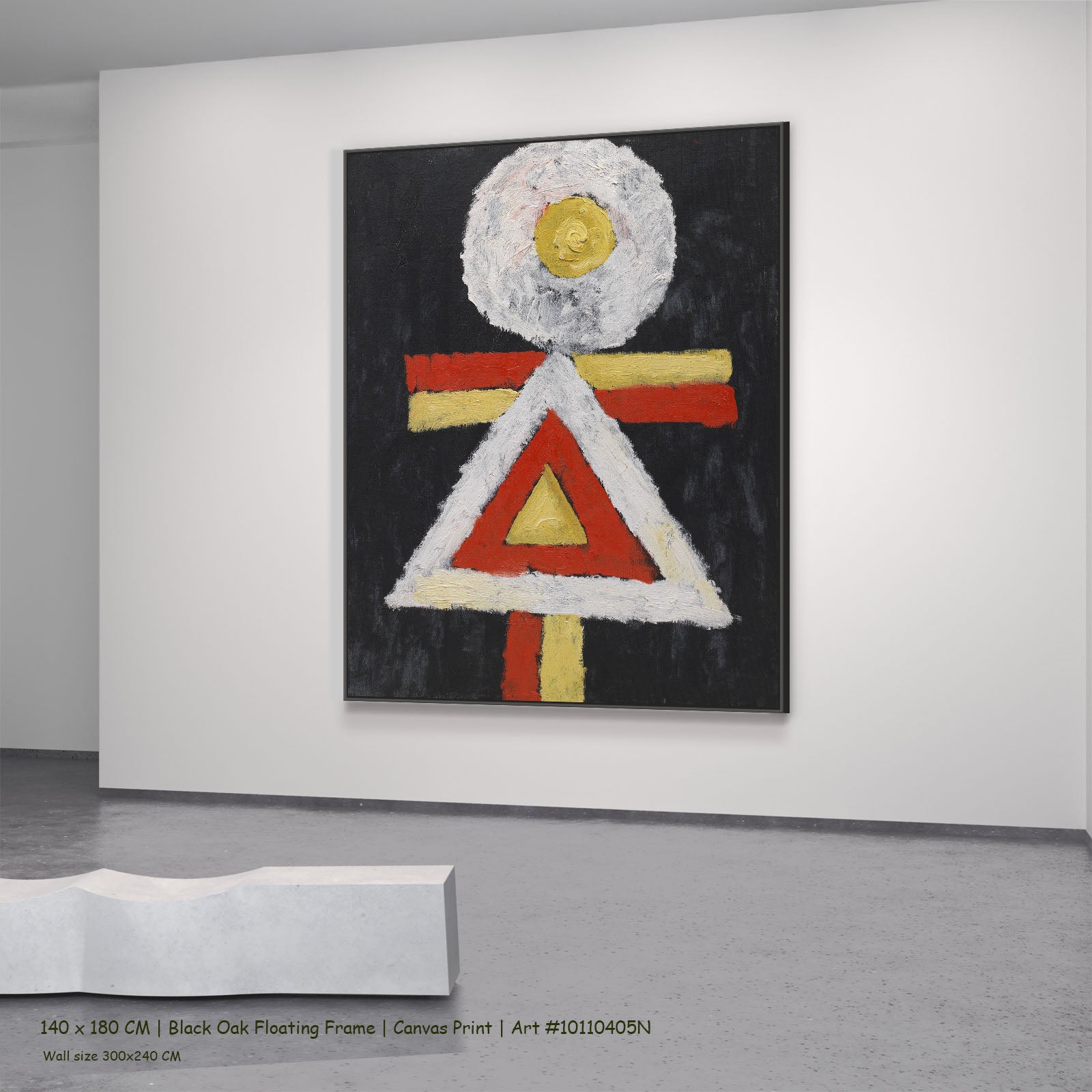 Geometric Figure by Marsden Hartley in a black oak floating frame, large red and yellow Geometric Abstract canvas