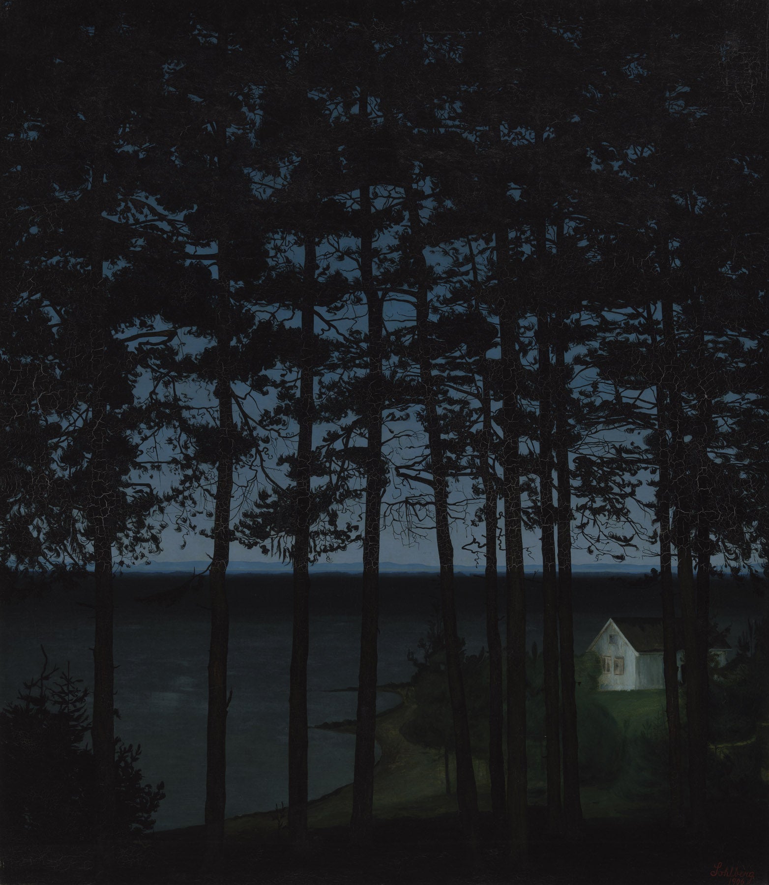 Large blue and green Landscape canvas print of Fisherman's Cottage by Harald Oscar Sohlberg