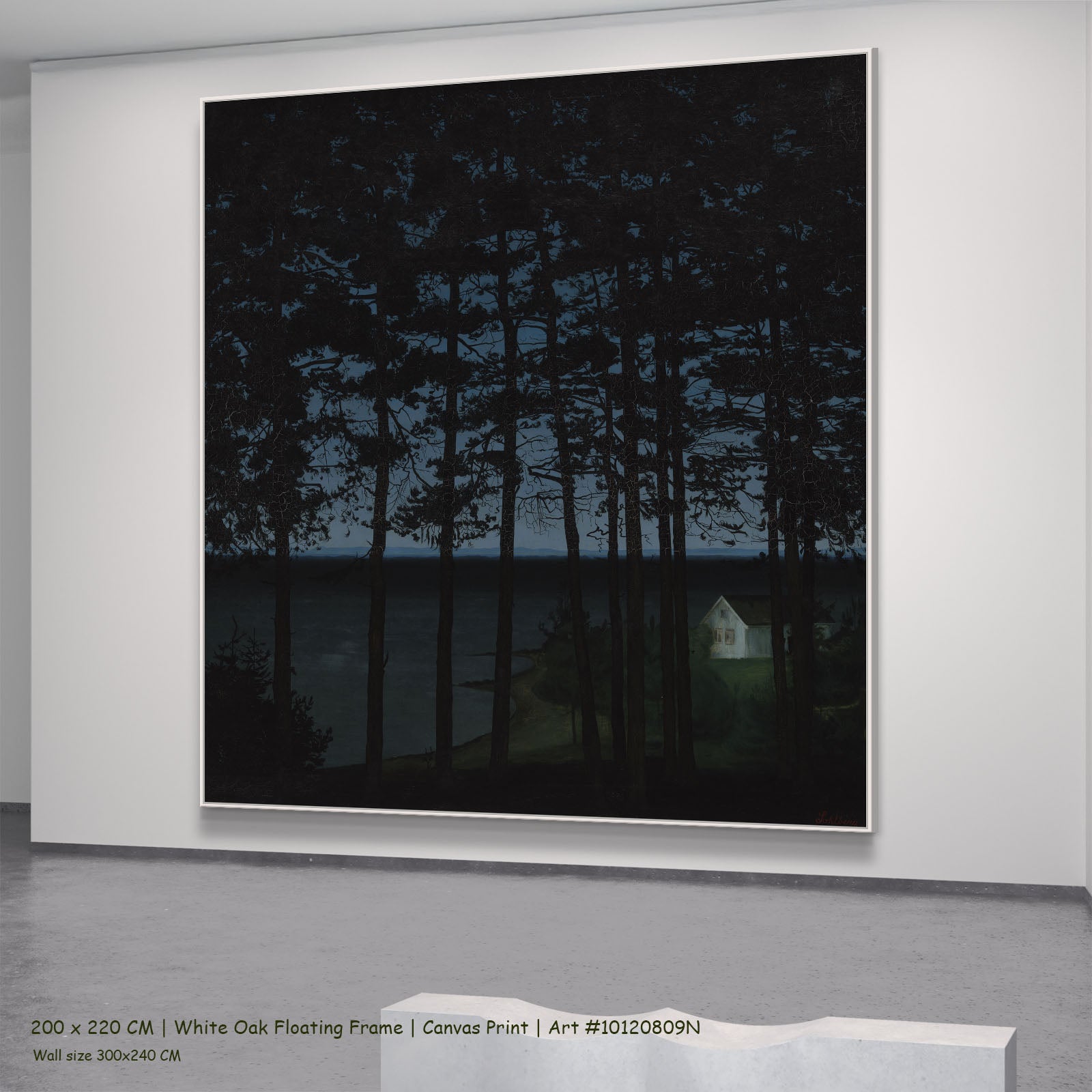 Fisherman's Cottage by Harald Oscar Sohlberg in a white oak floating frame, large blue and green Landscape canvas