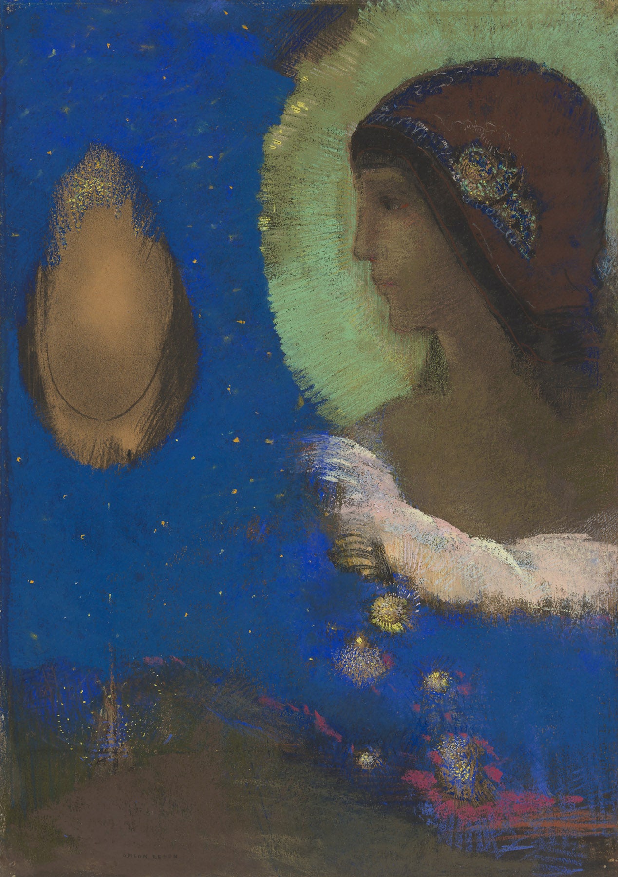 Large blue and green Symbolist canvas print of Sita by Odilon Redon