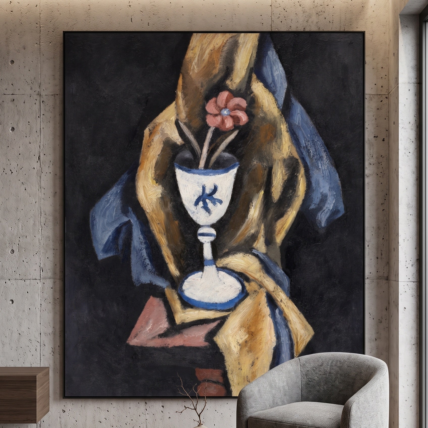 Still Life No. 15 by Marsden Hartley — large gold and brown Modern Abstract canvas art displayed on a wall