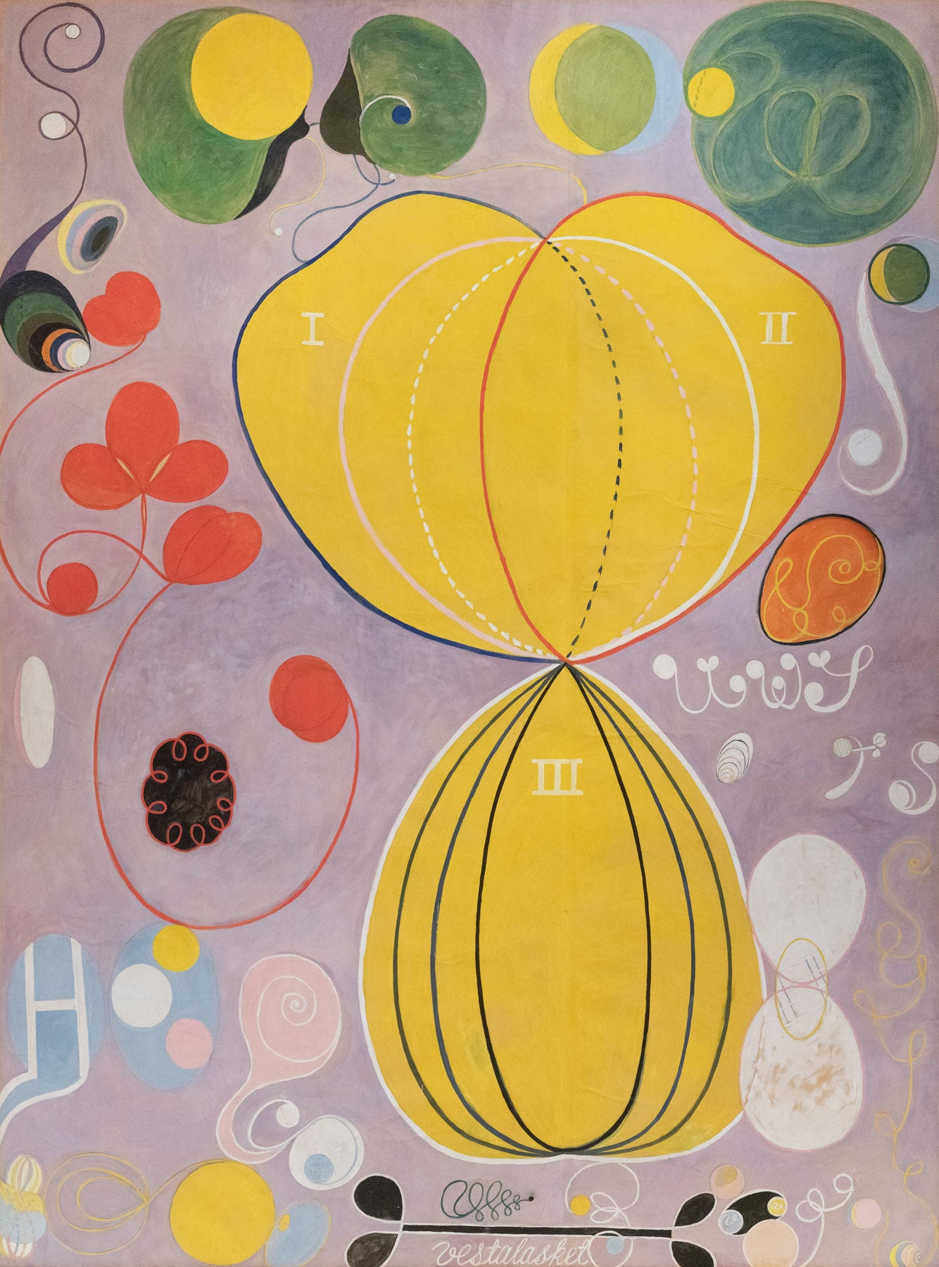 Large yellow and purple Abstract canvas print of The Ten Largest, No. 7, Adulthood by Hilma af Klint