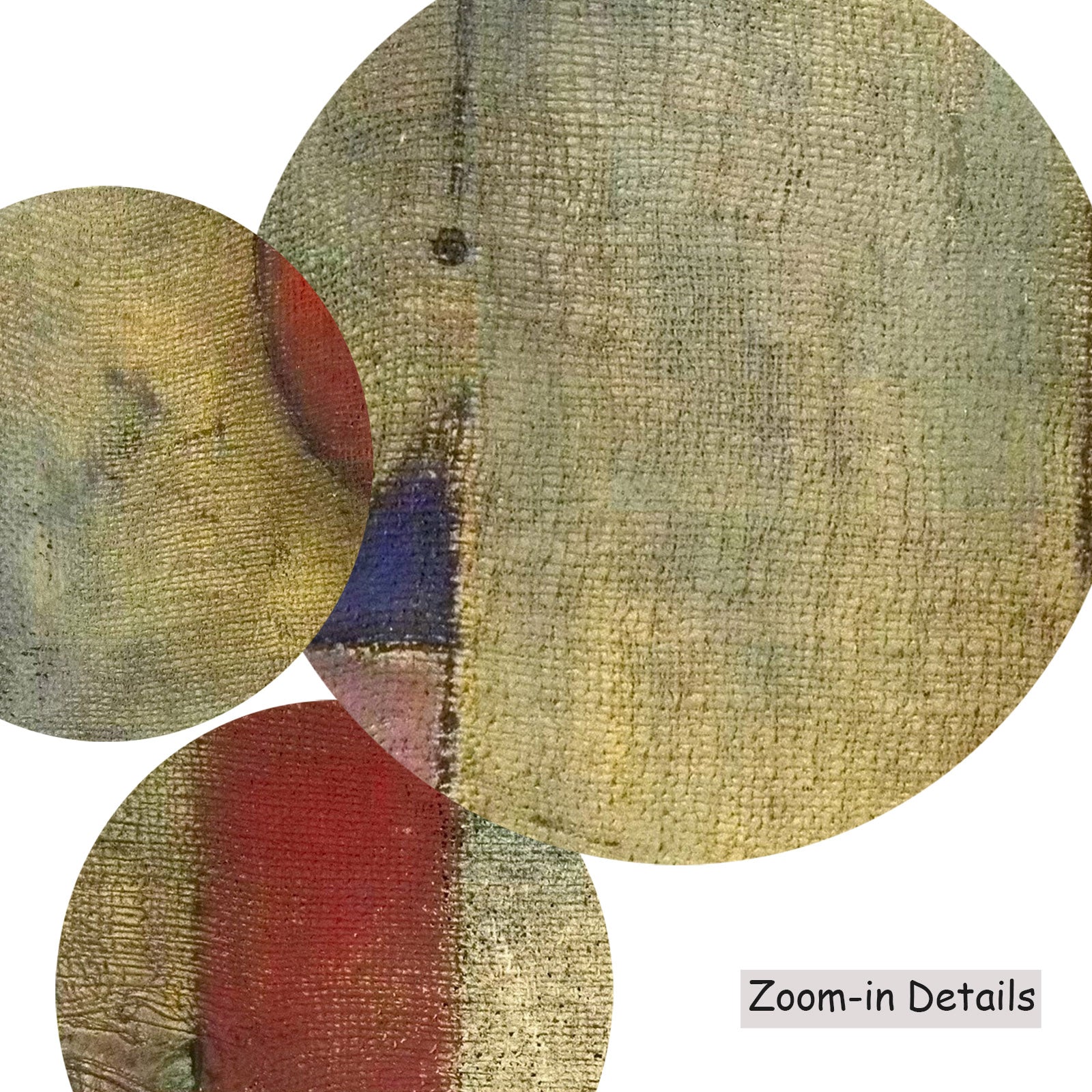 Close-up detail of the brushwork on Red Balloon, a large olive and grey Expressionist Abstract canvas by Paul Klee