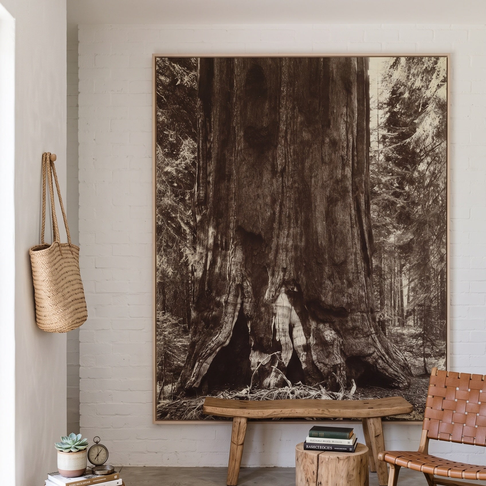 Stam van een mammoetboom by Anonymous — large brown and white Photography canvas art on a living room wall