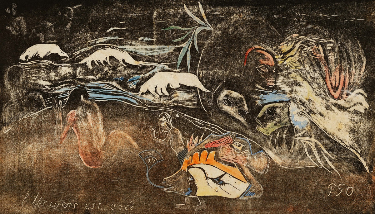 Large brown and black Symbolist canvas print of L’univers est créé, from the Noa by Paul Gauguin