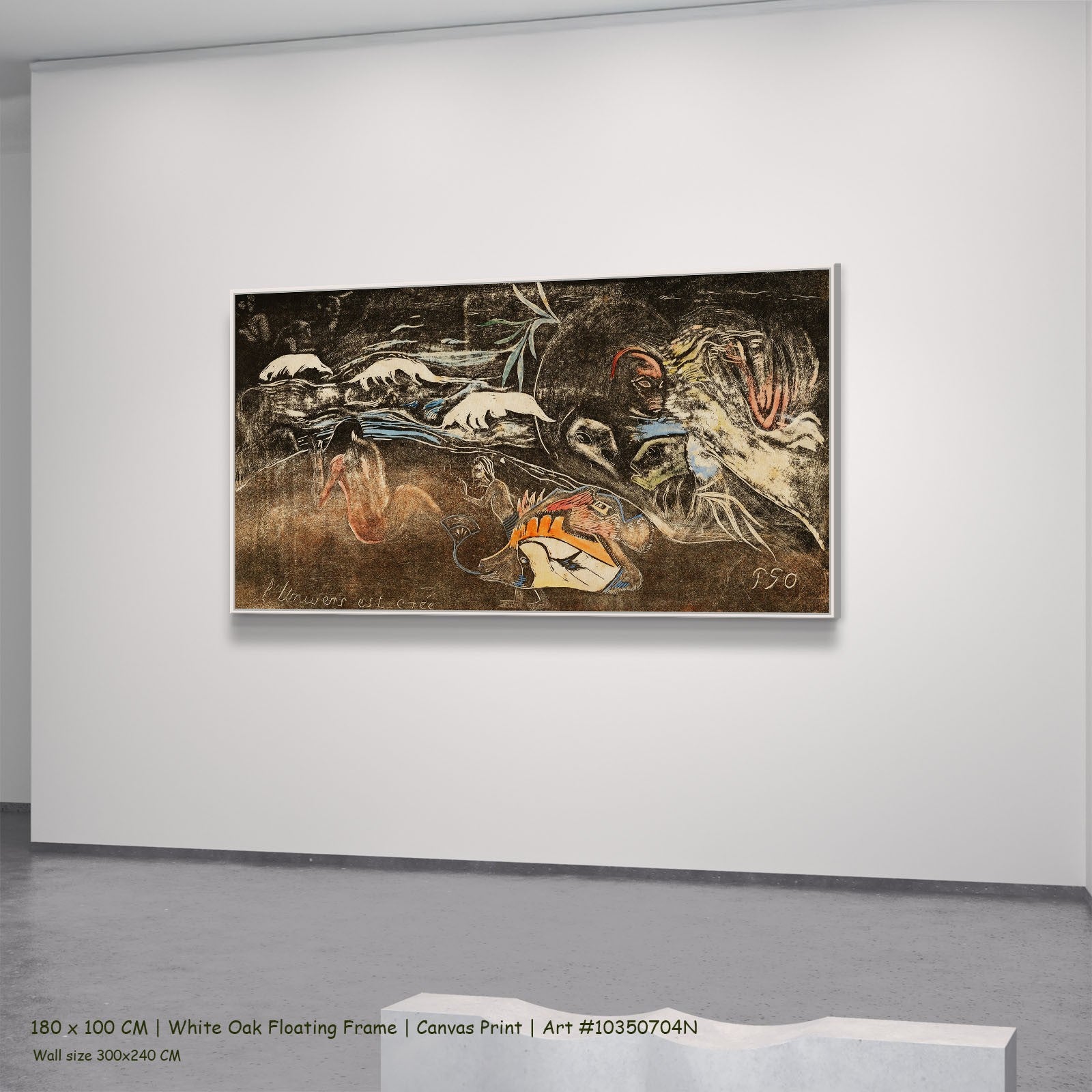 L’univers est créé, from the Noa by Paul Gauguin in a white oak floating frame, large brown and black Symbolist canvas