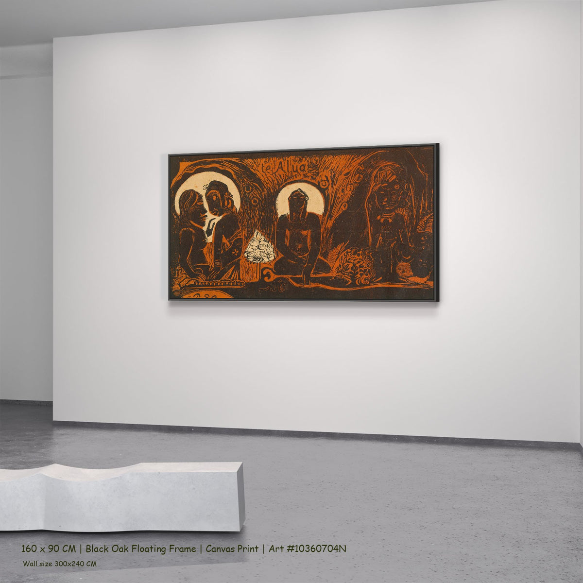 Te atua, from the Noa Noa by Paul Gauguin in a black oak floating frame, large brown and orange Symbolist canvas