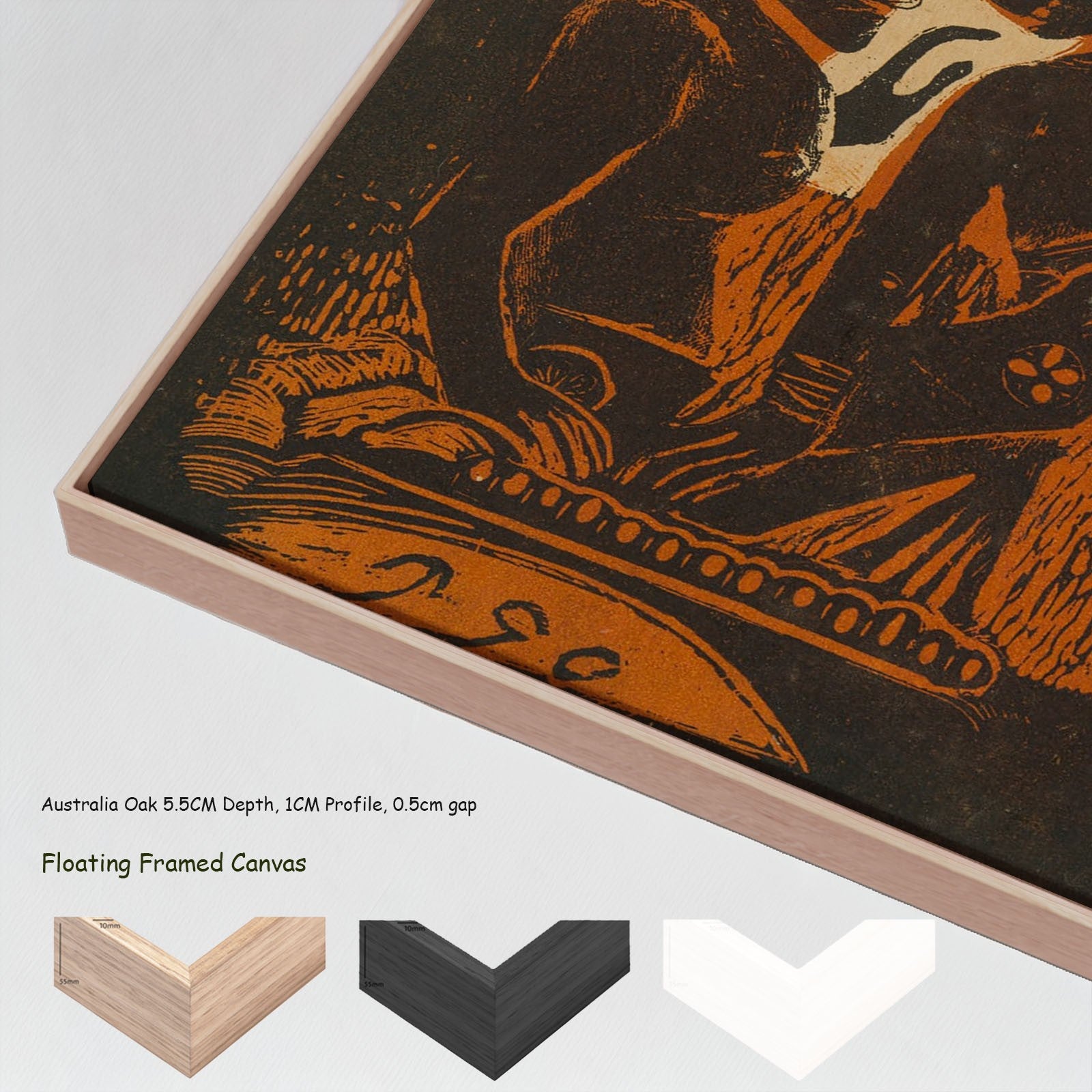 Te atua, from the Noa Noa by Paul Gauguin in a floating frame, large brown and orange Symbolist canvas print
