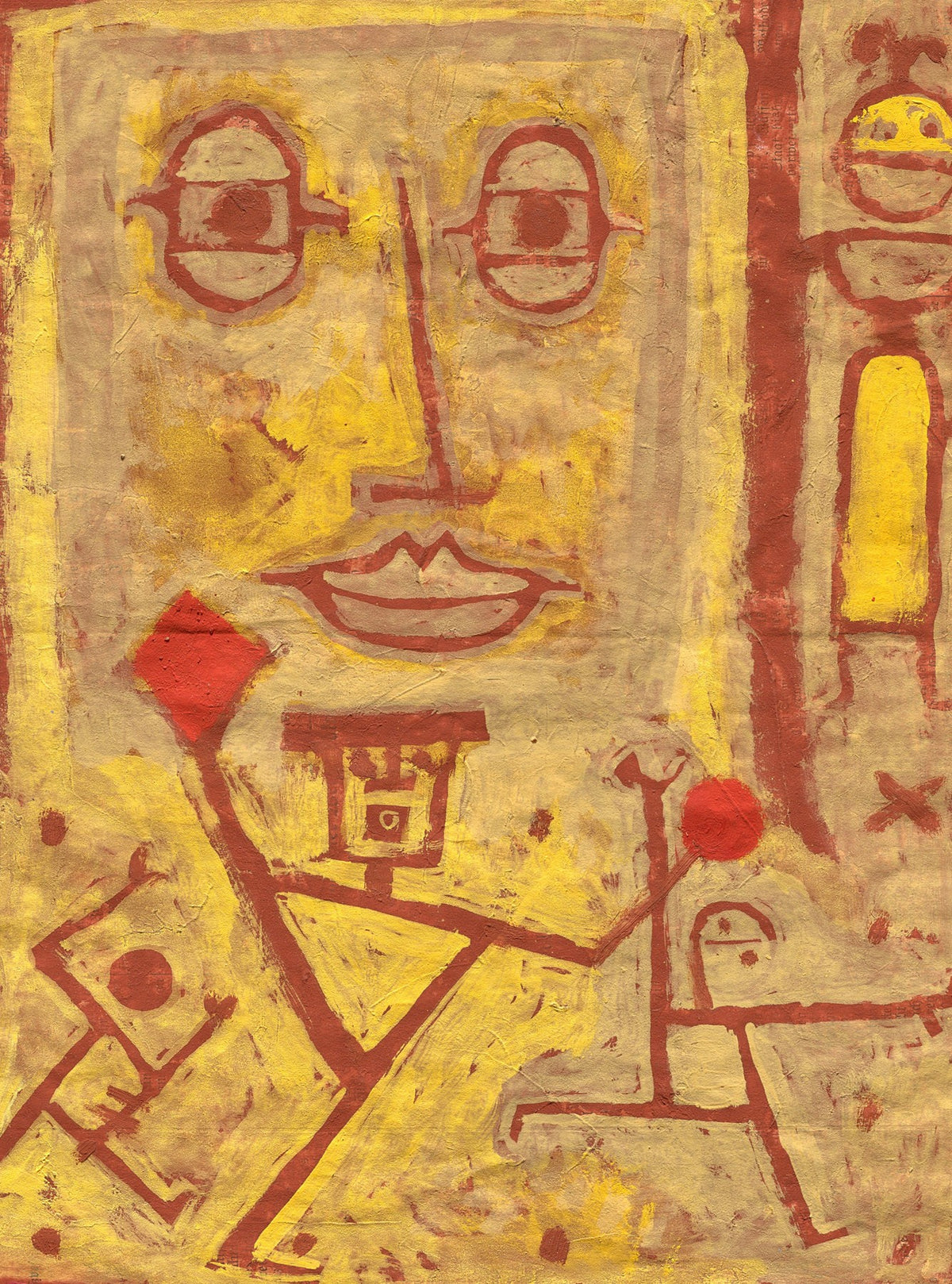 Large yellow and red Abstract canvas print of God of War by Paul Klee