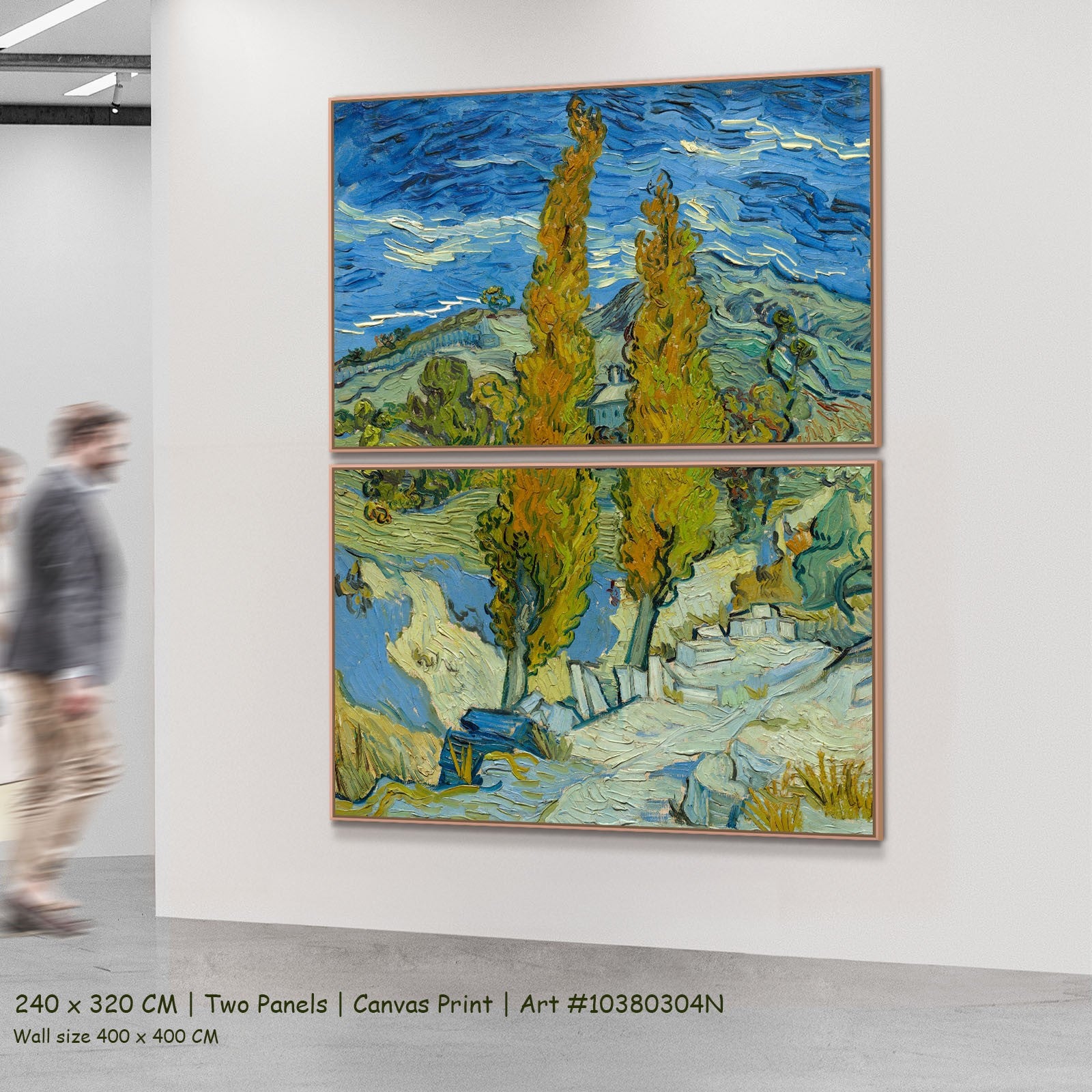 Two Poplars in the Alpilles near by Vincent van Gogh as a large two-panel blue and yellow Impressionist canvas set
