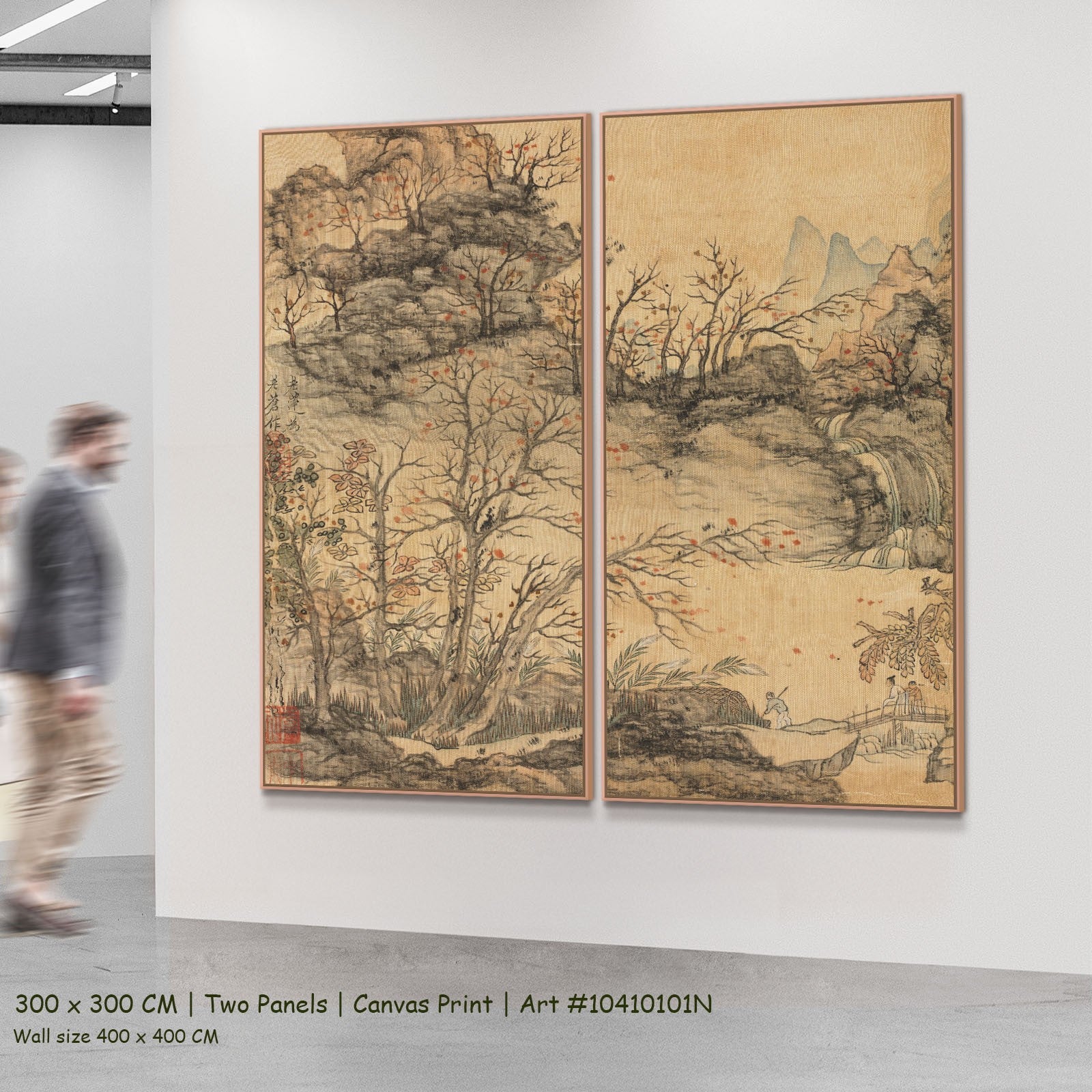 Autumn Landscape by Chen Hongshou as a large two-panel gold and grey Landscape canvas set