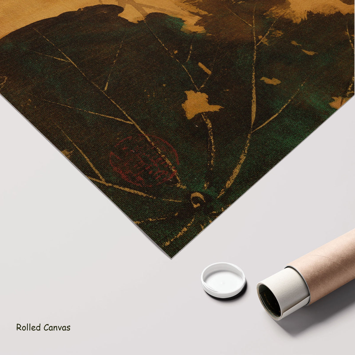 Lotus from Album of Paintings by by Shibata Zeshin as a large rolled gold and green Botanical canvas print
