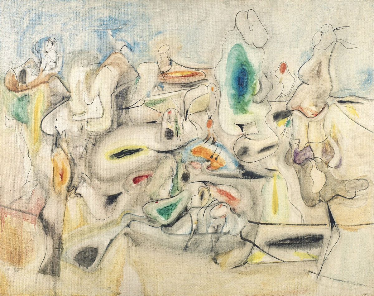 Large yellow and green Abstract canvas print of Good Afternoon, Mrs. Lincoln by Arshile Gorky