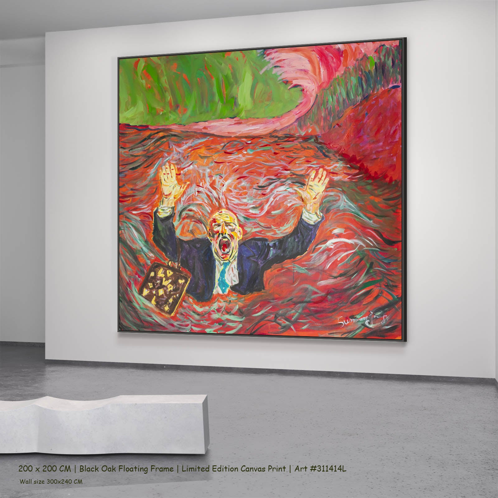 Drowning Dishonesty Contemporary canvas wall art in a black oak floating frame, 200 × 200 cm