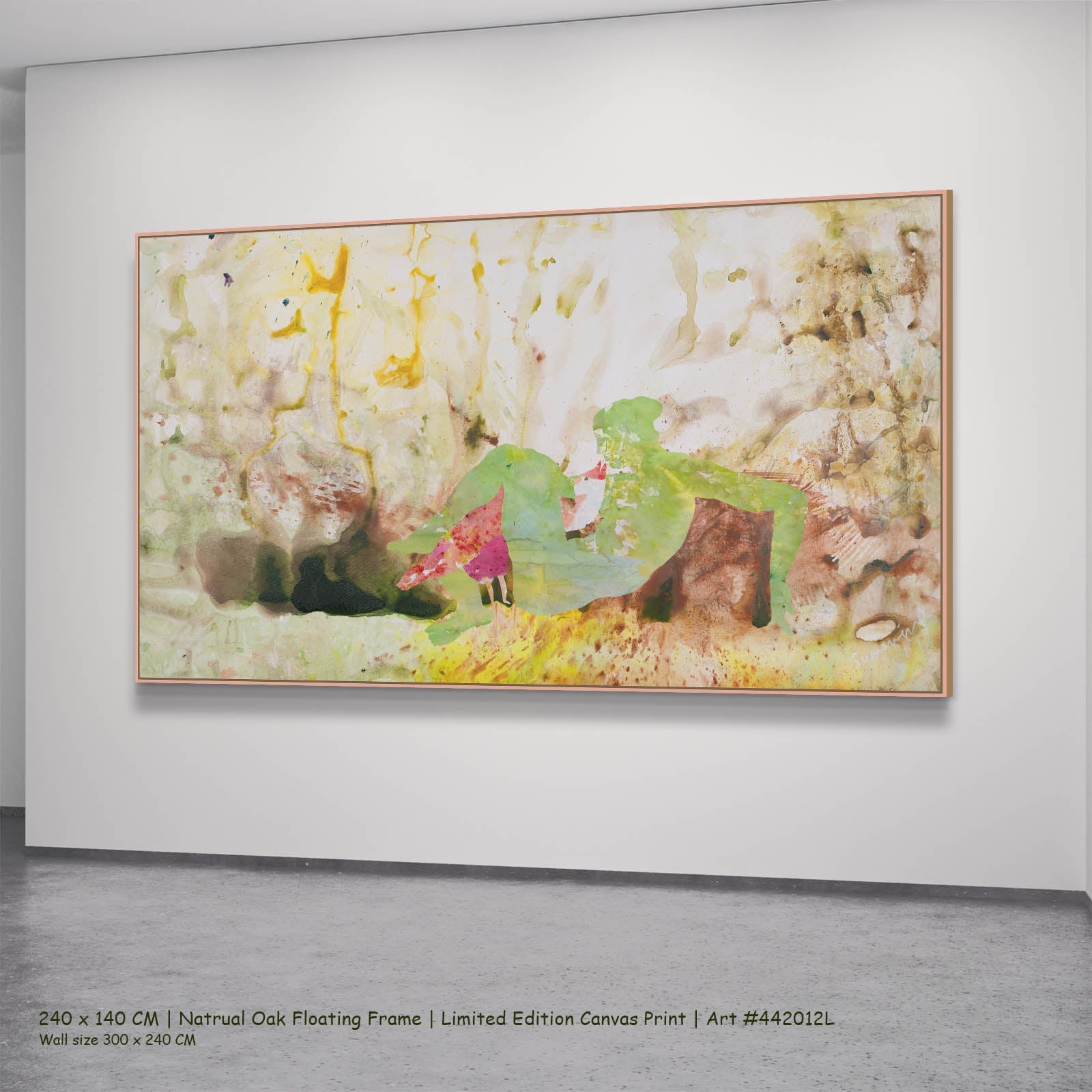 Swan's Whisper Modern canvas wall art in a natural oak floating frame, 240 × 140 cm