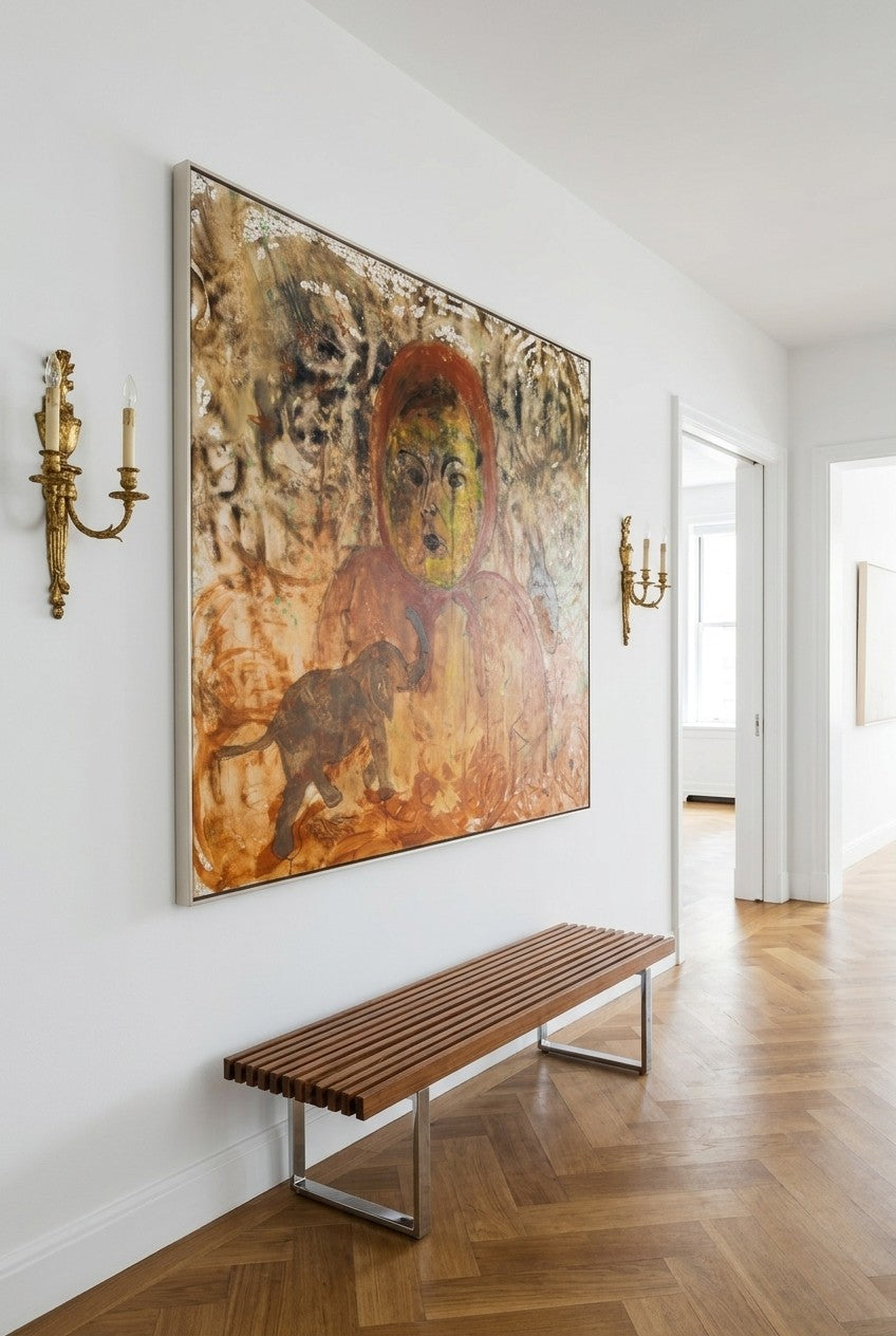 The Home I Don't Belong by Summer Jiang — large brown and yellow Modern canvas art displayed on a wall