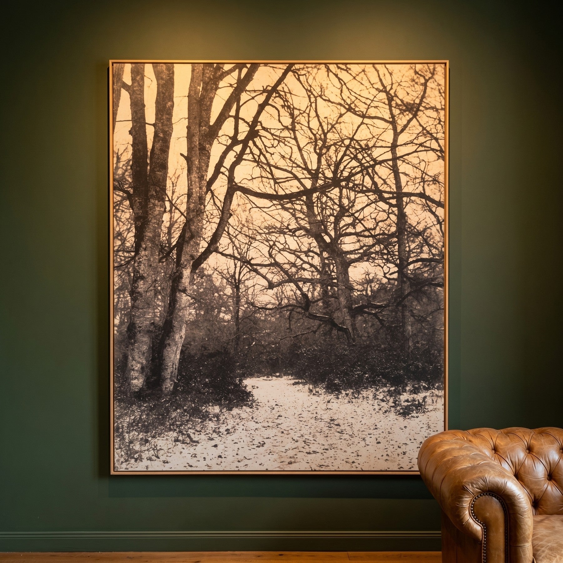 Fontainebleau Forest Landscape canvas wall art shown in a styled room by Eugène Cuvelier (view 5)