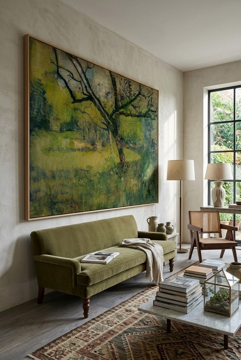 R.N. Roland Holst | Large Olive Green Landscape Canvas Wall Art | Orchard at Eemnes