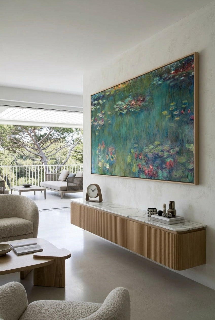 Claude Monet | Panoramic Blue Green Impressionist Canvas Wall Art | Water Lilies