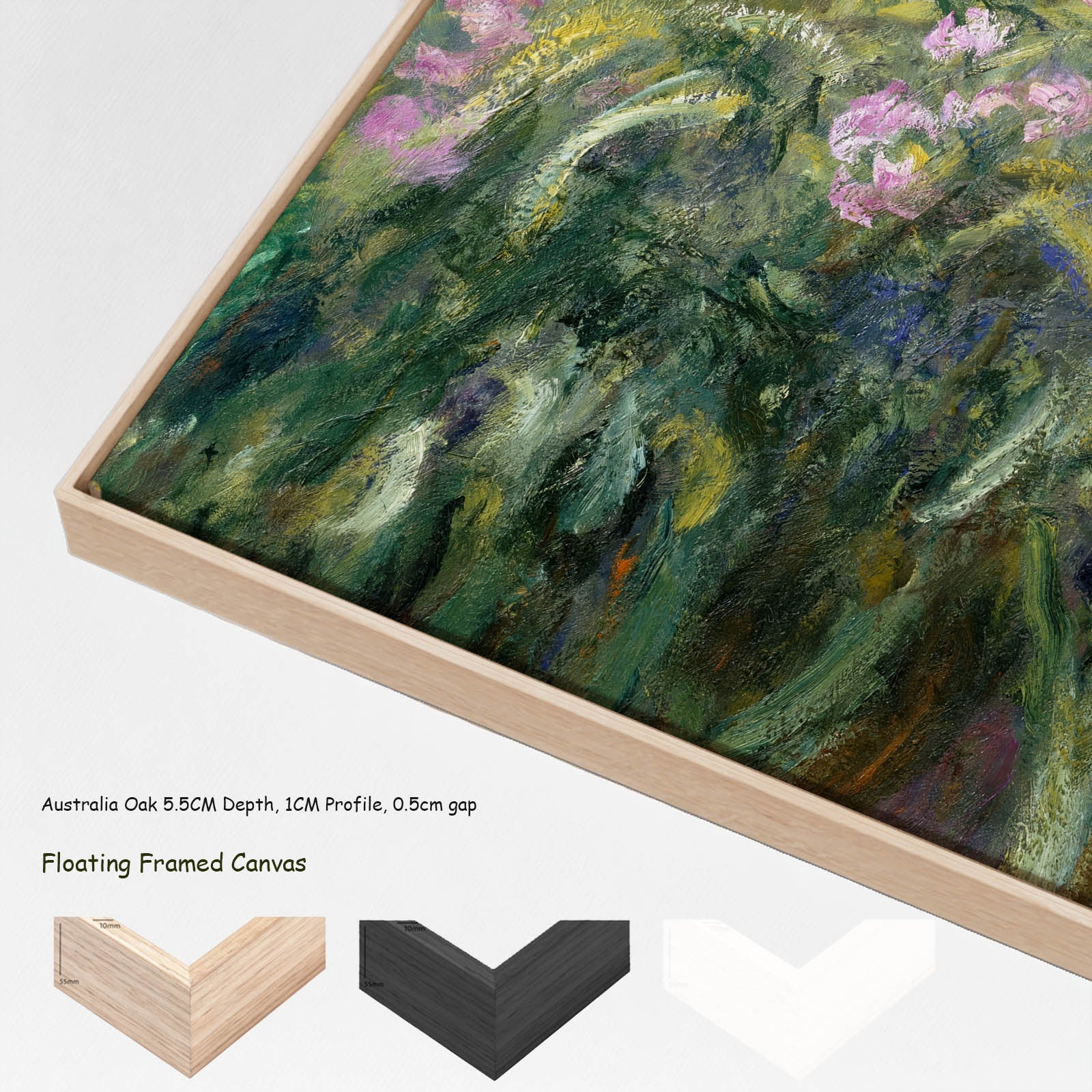 Path through the Irises canvas wall art with floating frame options