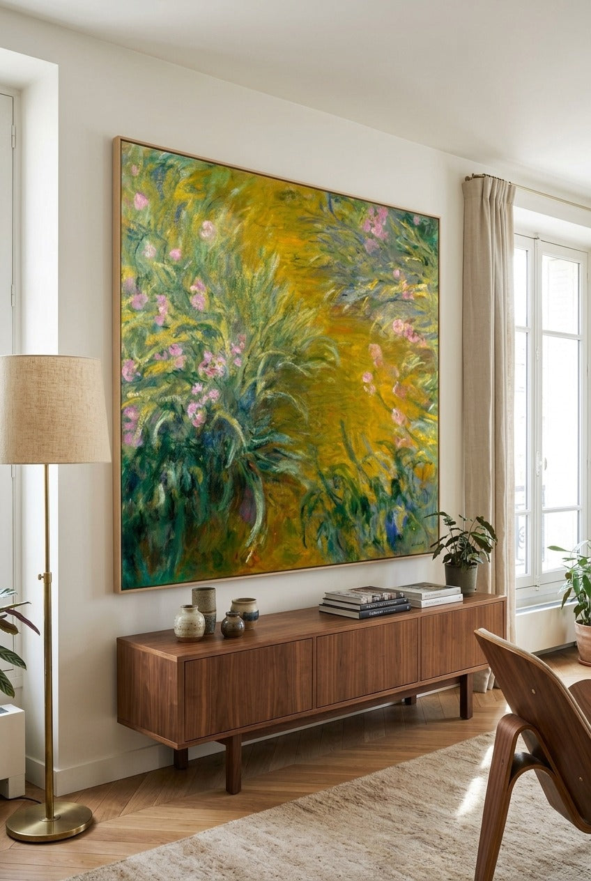 Claude Monet | Large Green Yellow Impressionist Canvas Wall Art | Path through the Irises
