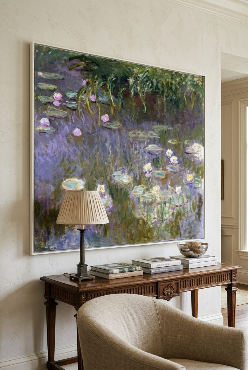 Claude Monet | Large Purple Green Impressionist Canvas Wall Art | Water Lilies (Square Composition)