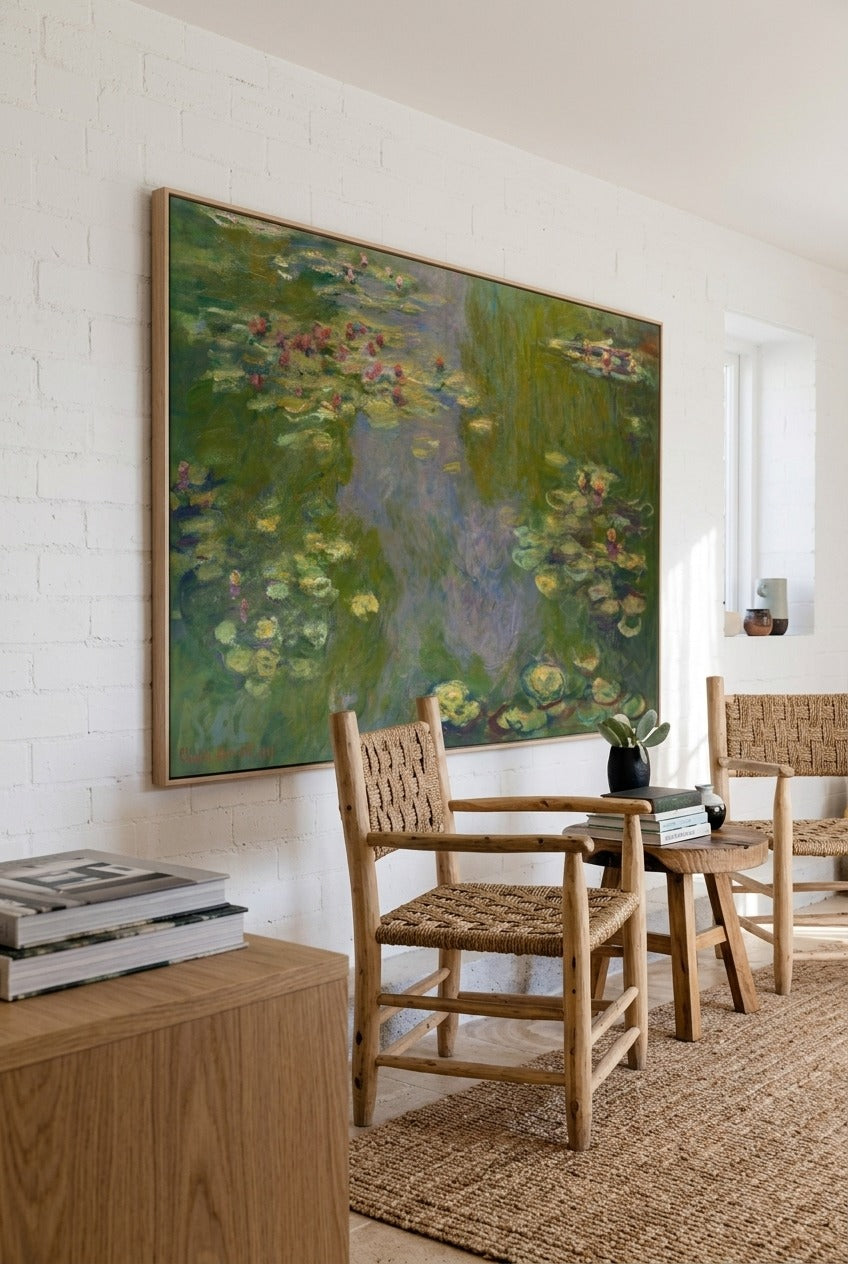 Claude Monet | Panoramic Green Olive Impressionist Canvas Wall Art | Water Lilies (Wide Panorama)