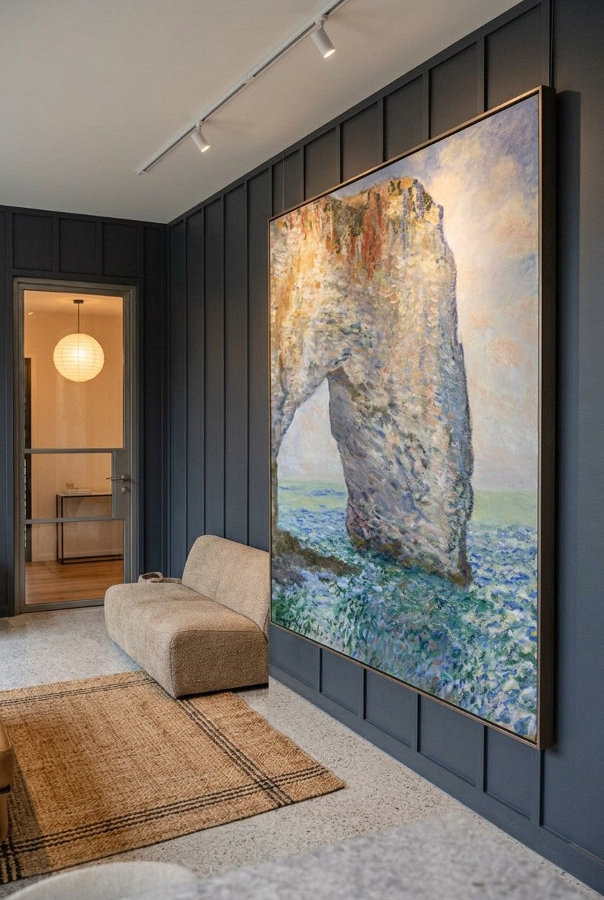 Claude Monet | Large Light Blue Impressionist Canvas Wall Art | The Manneporte near Étretat