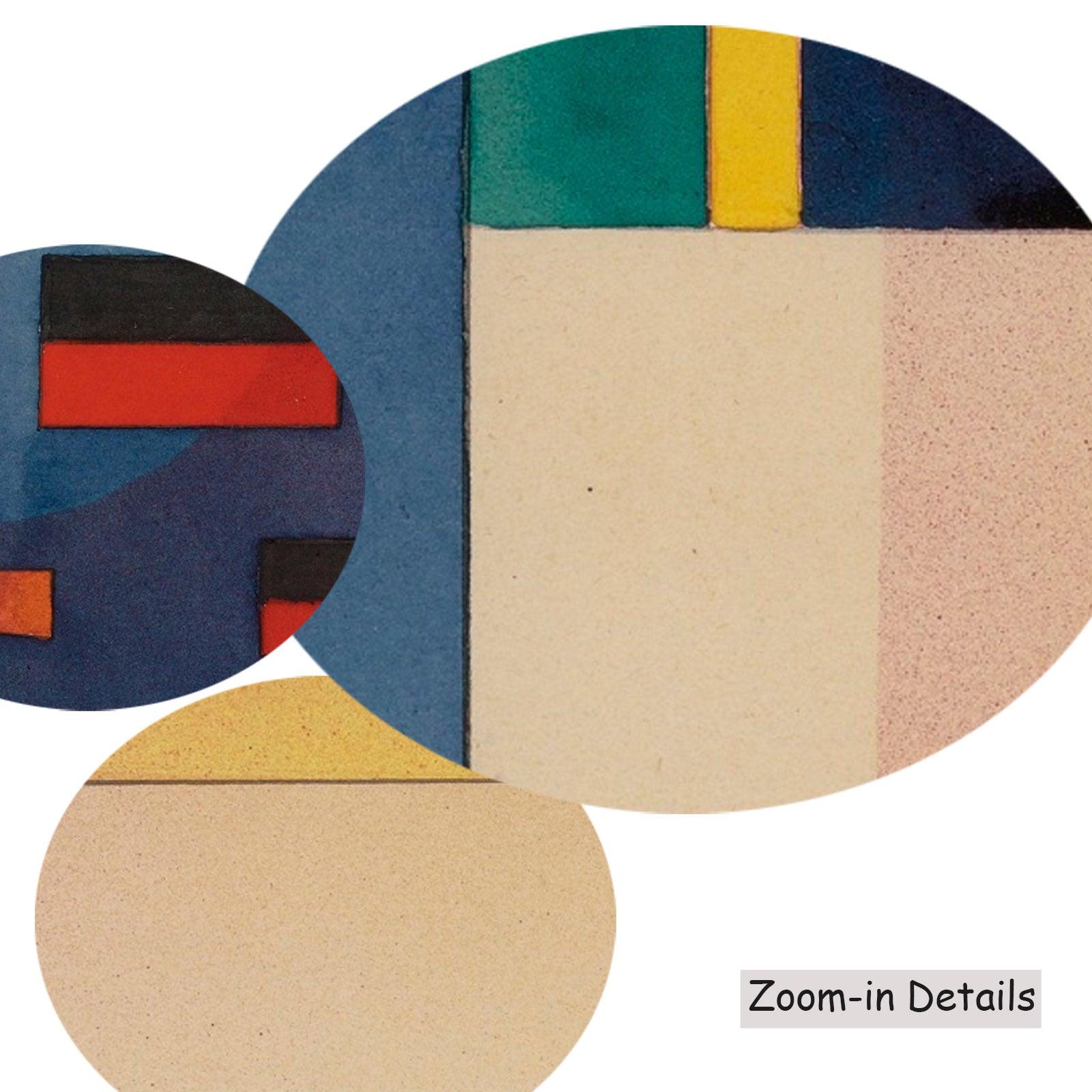 Close-up detail of the brushwork on Composition with Blue Semicircle, a large blue and red Modern Abstract canvas by Wassily