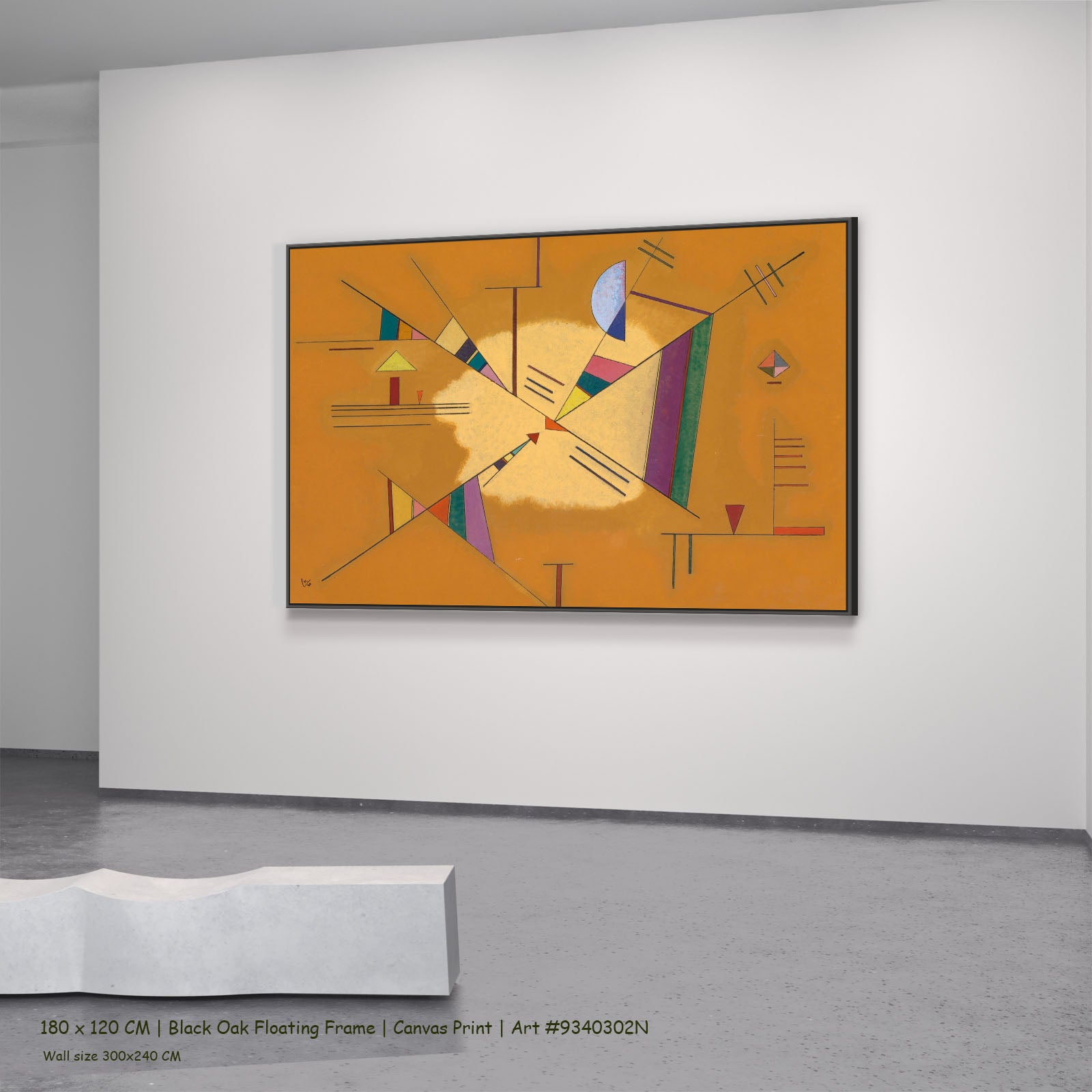 Abstract Composition on Orange by Wassily Kandinsky in a black oak floating frame, large orange and white Geometric Abstract