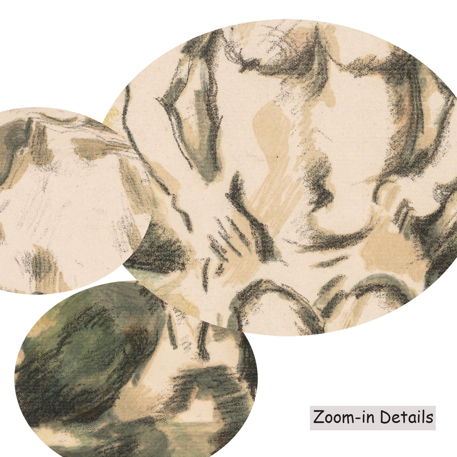 Close-up detail of the brushwork on The Bathers, a large olive and green Impressionist canvas by Paul Cezanne