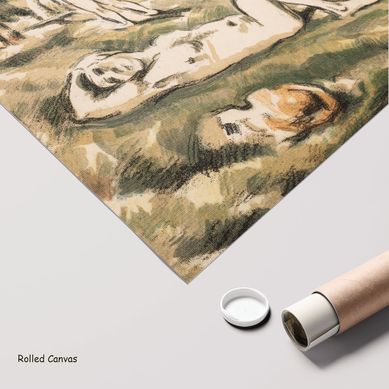 The Bathers by Paul Cezanne as a large rolled olive and green Impressionist canvas print