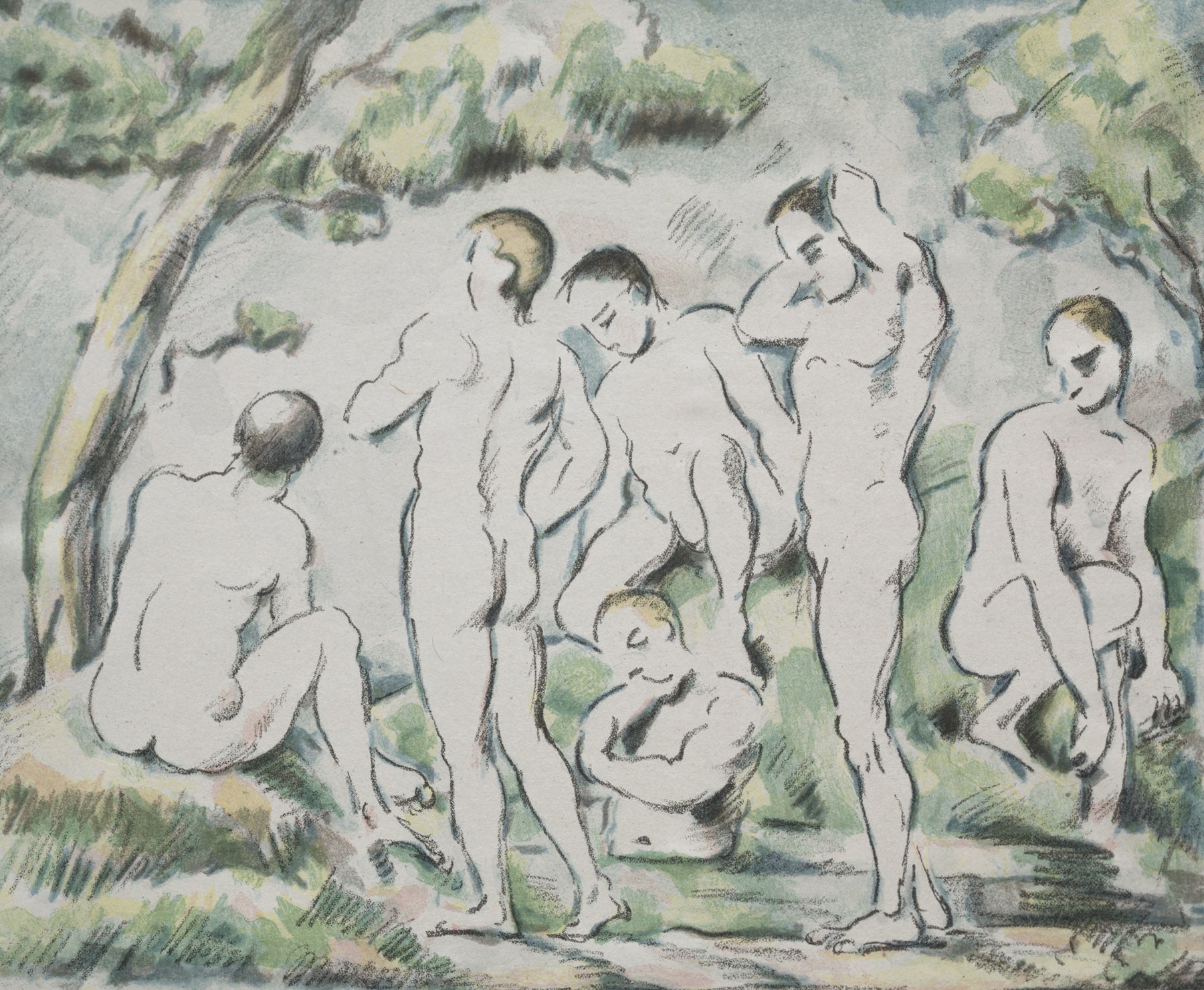 Large green and white Impressionist canvas print of The Bathers by Paul Cezanne