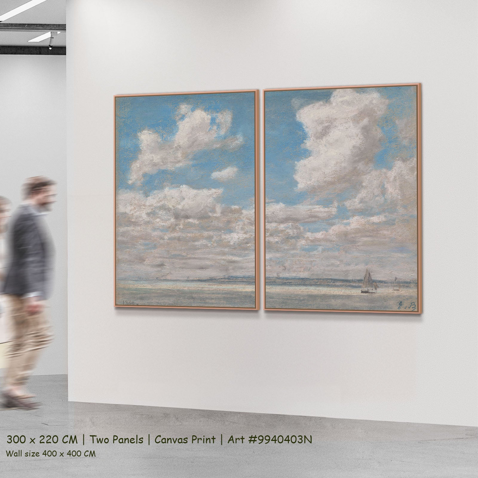 Seascape with Open Sky by Eugene Boudin as a large two-panel light blue and white Impressionist canvas set