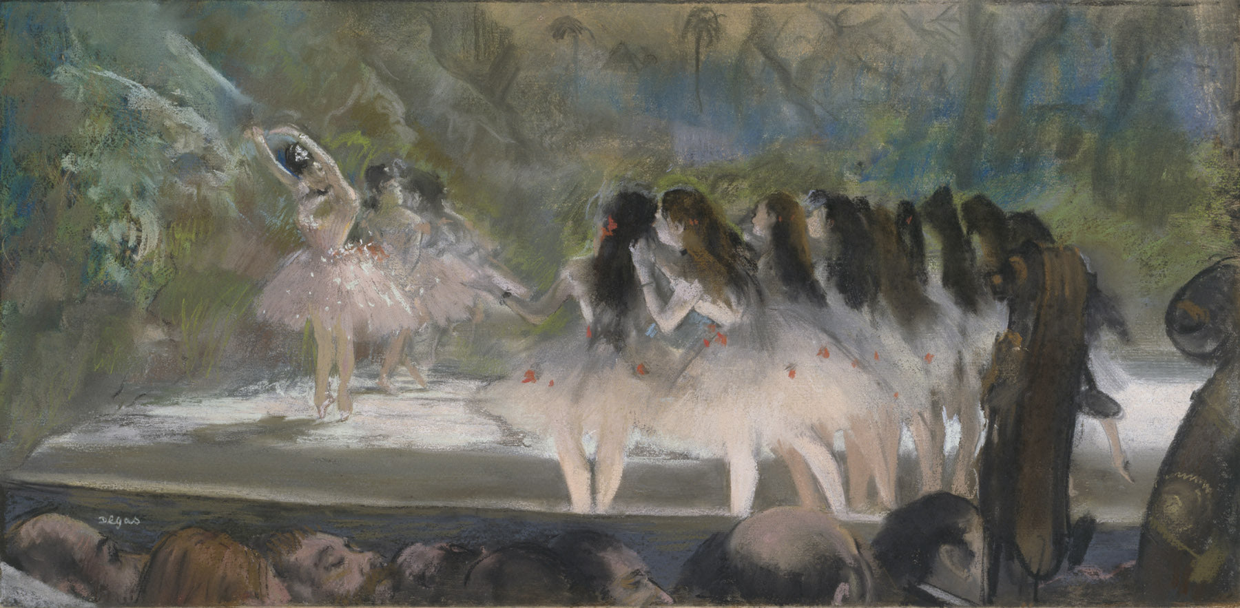 Large green and olive Impressionist canvas print of Ballet at the Paris Opéra by Edgar Degas