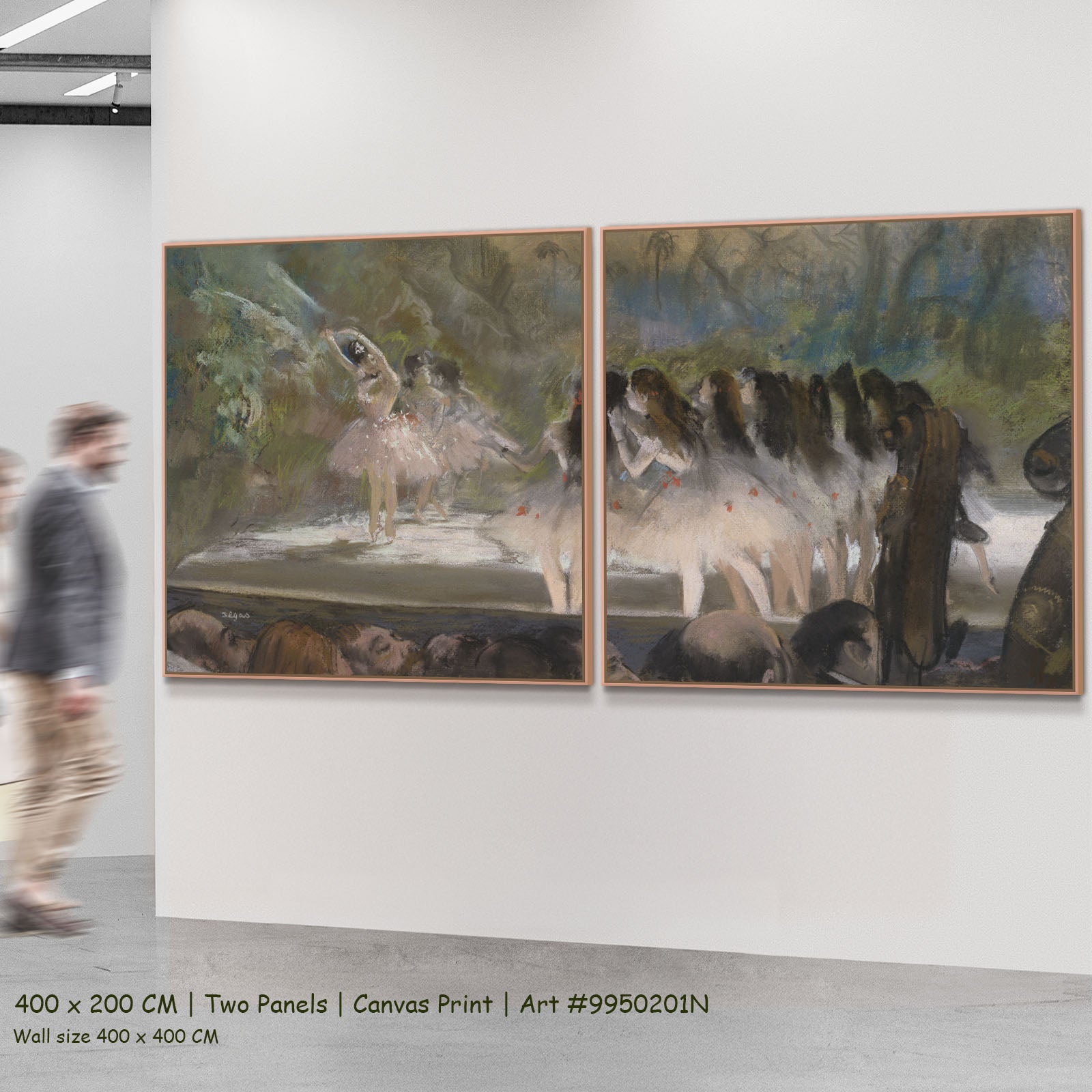 Ballet at the Paris Opéra by Edgar Degas as a large two-panel green and olive Impressionist canvas set