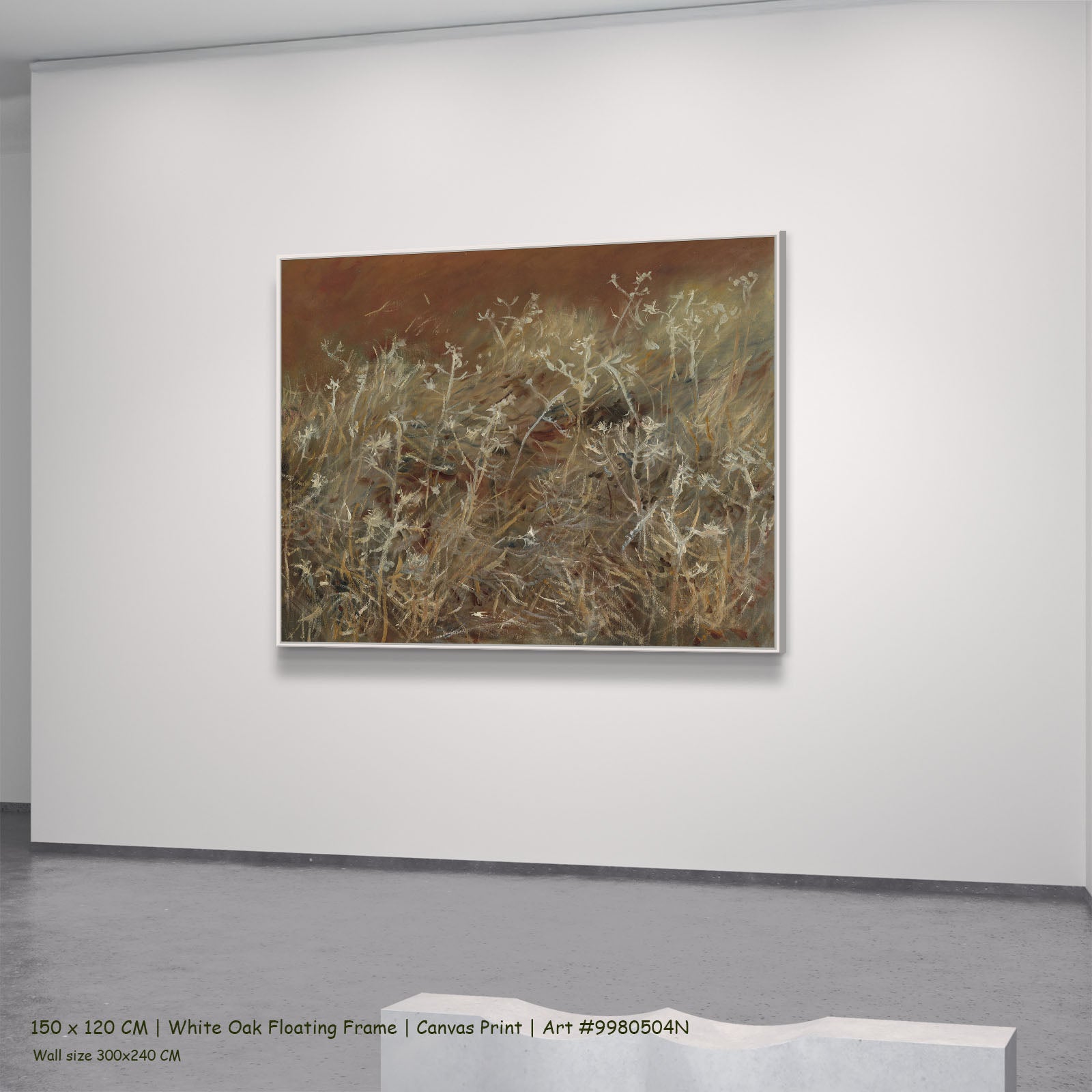 Thistles by John Singer Sargent in a white oak floating frame, large gold and brown Impressionist canvas