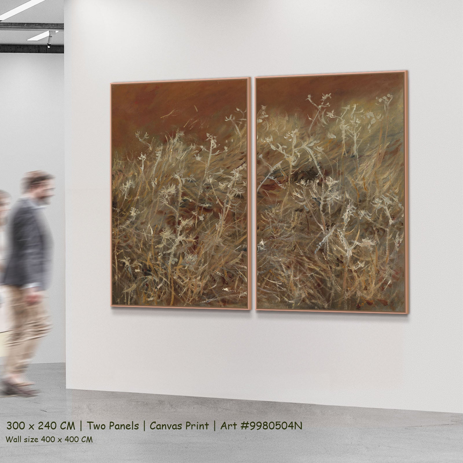 Thistles by John Singer Sargent as a large two-panel gold and brown Impressionist canvas set