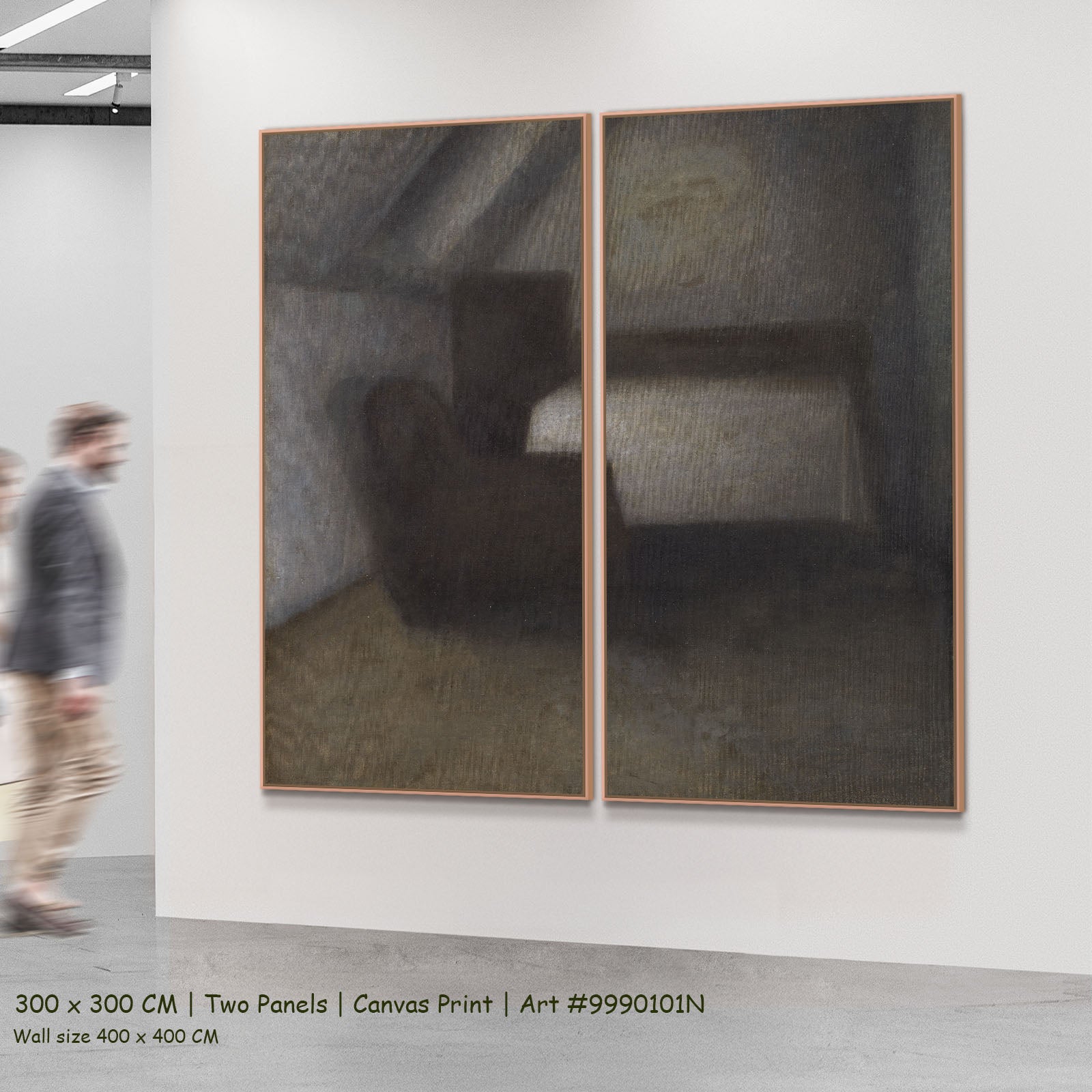 Attic Room with a Table and by Vilhelm Hammershoi as a large two-panel brown and grey Symbolist canvas set