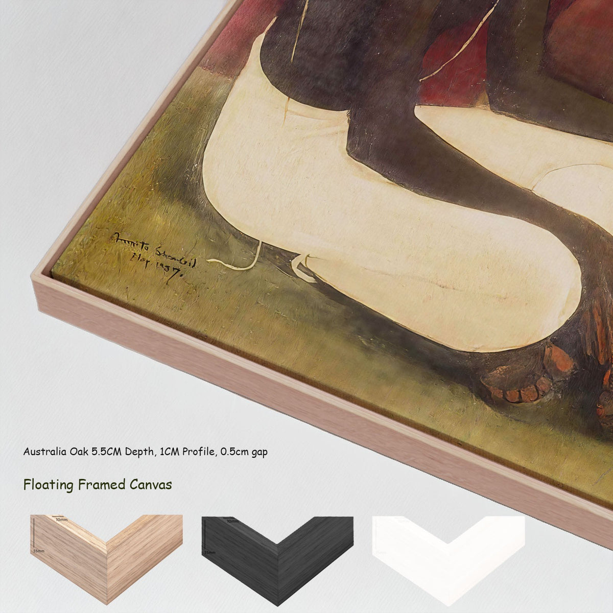 Brahmacharis by Amrita Sher-Gil in a floating frame, large red and white Modernist canvas print