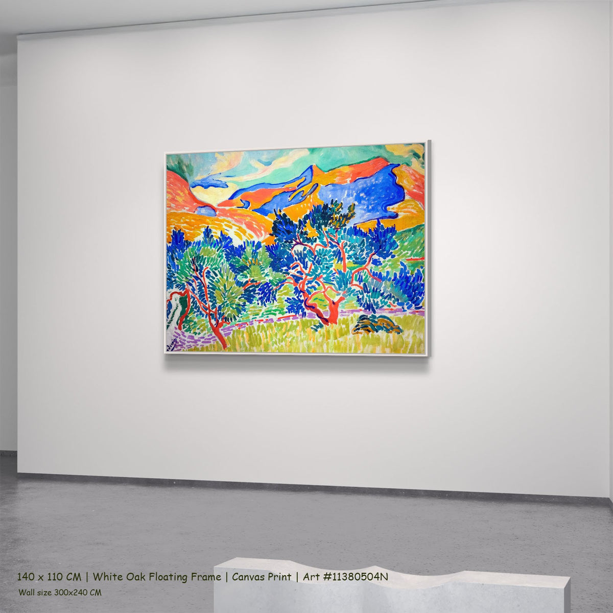 Mountains at Collioure by André Derain in a white oak floating frame, large blue and orange Fauvist canvas