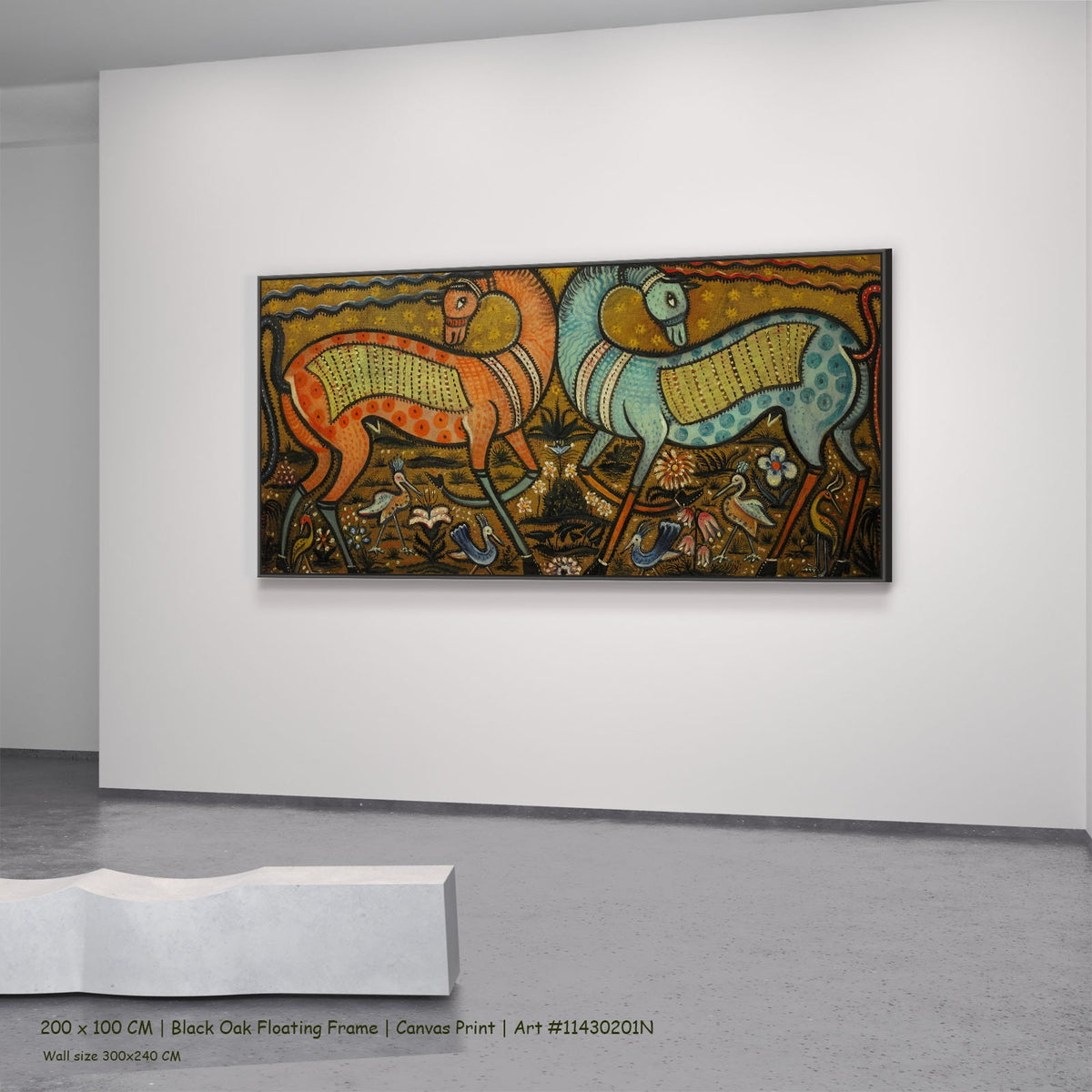 Zwei Fabeltiere by Anita Rée in a black oak floating frame, large brown and orange Symbolist canvas