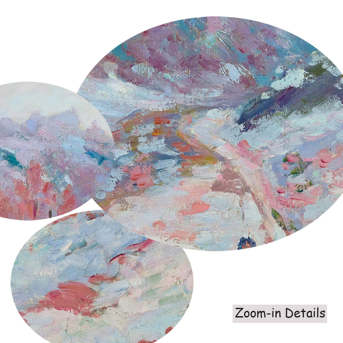 Armand Guillaumin — Close-up detail of the brushwork on La Vallée de la Sédelle sous, a large blue and pink Impressionist…
