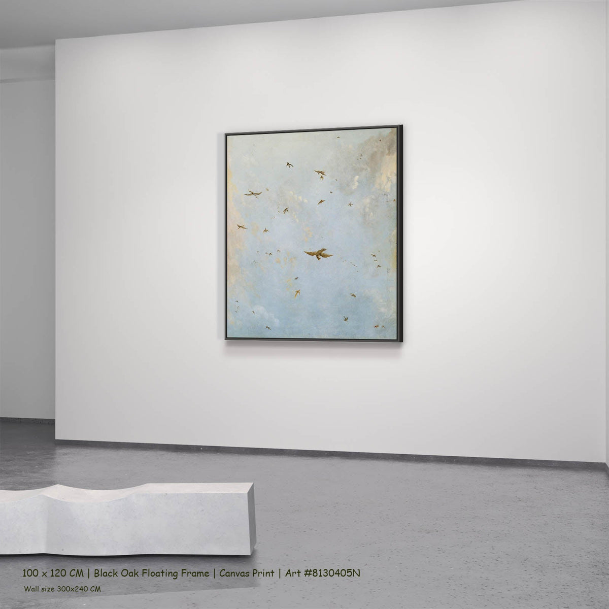 attributed to Nicolaes Piemont — Ceiling of a Cloudy Sky with Birds Clouds canvas wall art in a black oak floating frame,…